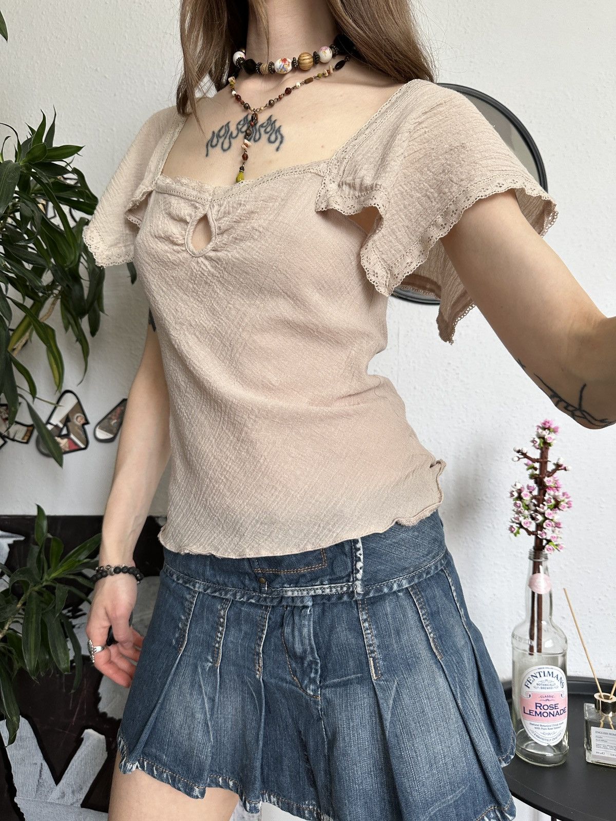 Vintage Textured Cute Western Boho Lace Trim Blouse Size M / US 6-8 / IT 42-44 - 4 Thumbnail