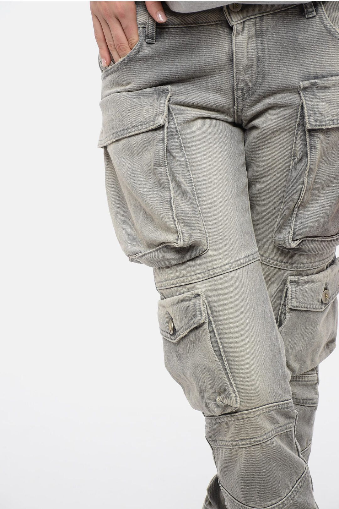The Attico og1mm0426 Low-Rise Denim Cargo Pant in Grey Size 27" / US 4 / IT 40 - 3 Thumbnail