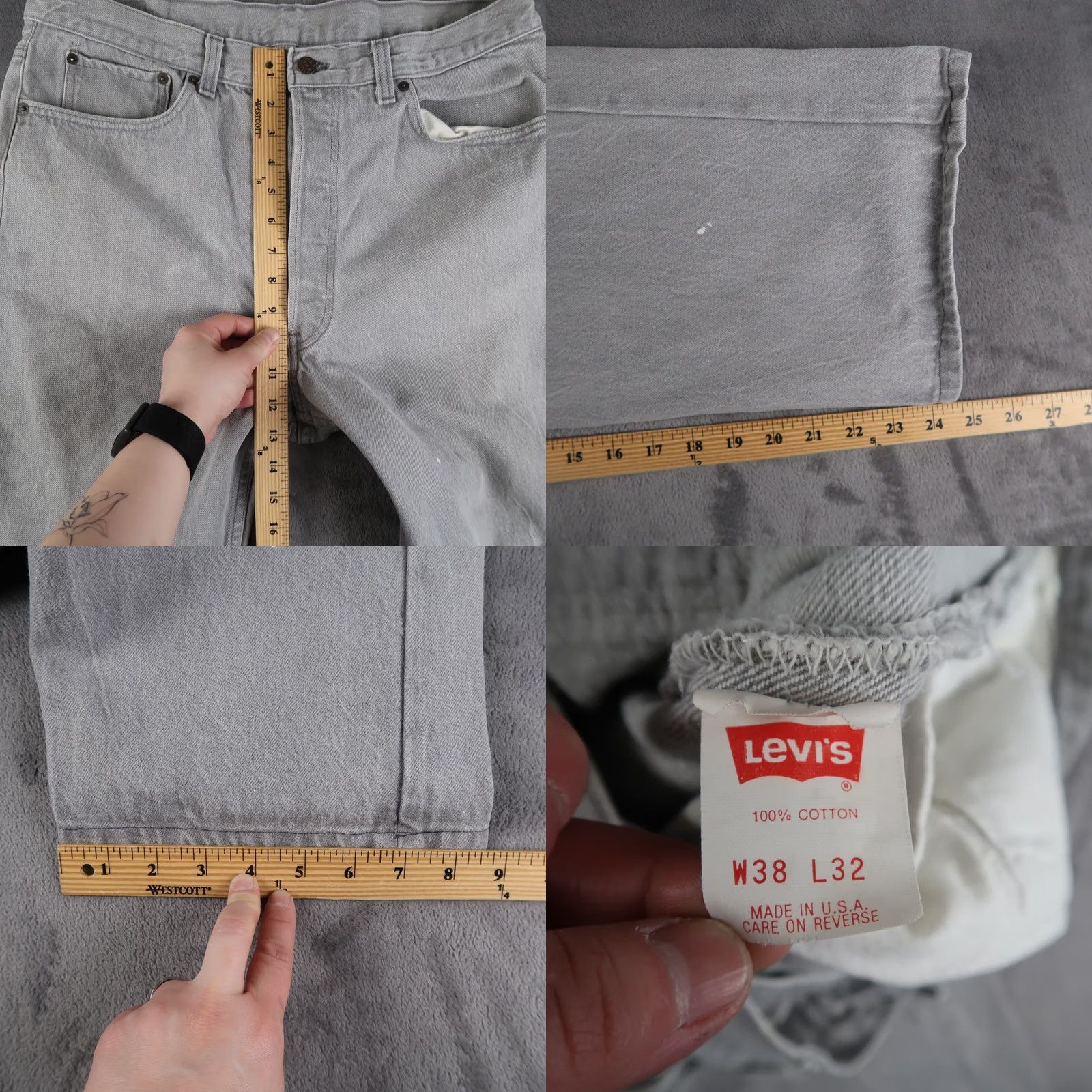 Levi's VINTAGE Levi's 501 Jeans Mens Gray 90s 38x32 Straight Denim 5-Pocket USA Size US 38 / EU 54 - 8 Thumbnail