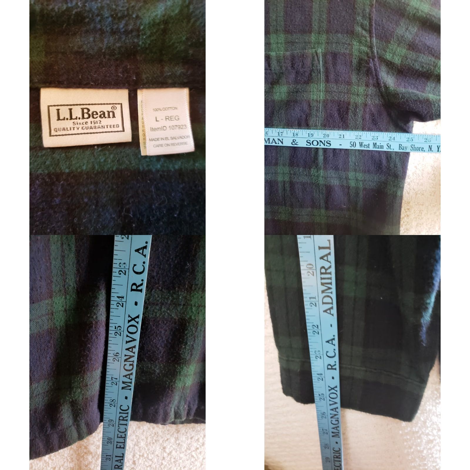 Vintage VINTAGE LL BEAN GREEN BLUE PLAID TARTAN FLANNEL PAJAMA TOP BUTTON UP SHIRT MENS L Size US L / EU 52-54 / 3 - 8 Thumbnail