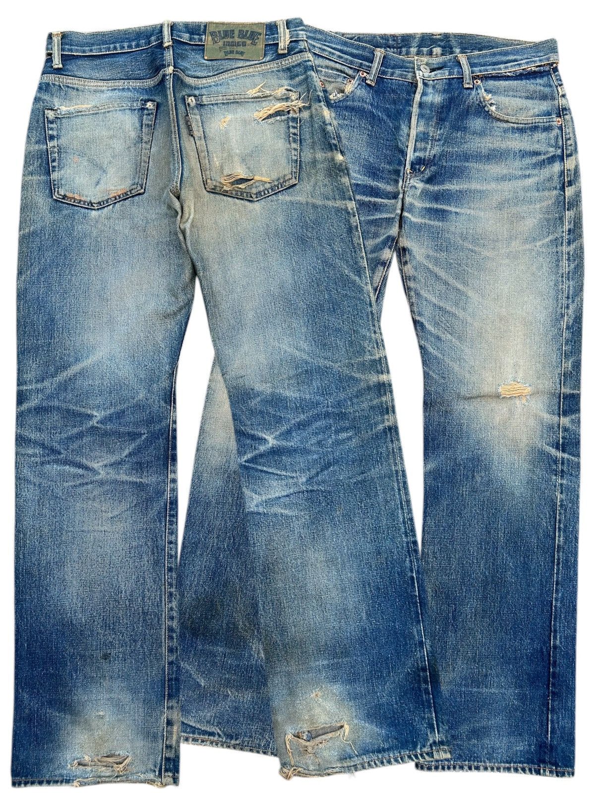 Kapital Thrashed Vintage Blue Blue Indigo Selvedge Denim Jeans Size US 32 / EU 48 - 2 Thumbnail