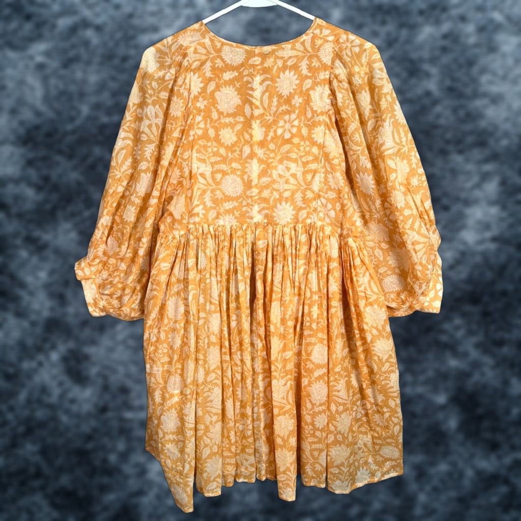 Vintage Daughters Of India Womens Small Yellow Orange Floral Cotton Dress Boho Maxi Vintage Shirt Size S / US 4 / IT 40 - 1 Thumbnail