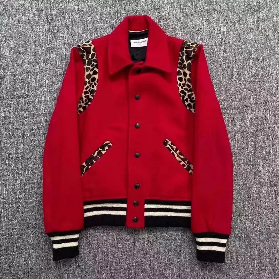 Saint Laurent Paris Red leopard print baseball jacket Size US XS / EU 42 / 0 - 1 Thumbnail
