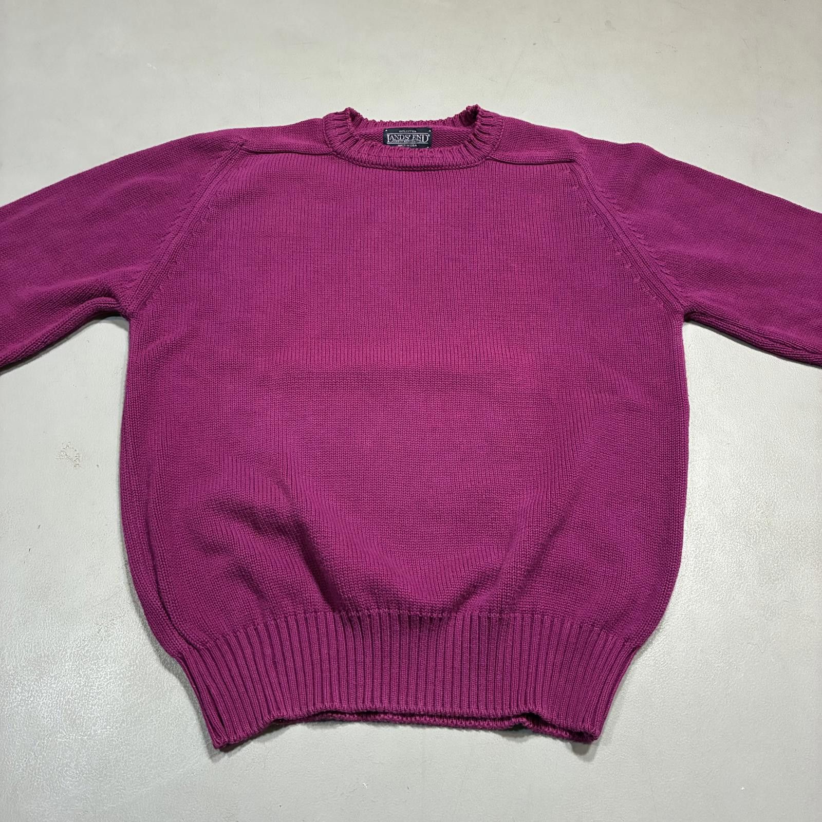 Lands' End Vintage 80s Lands End Purple Knit Sweater Men's Sz L Cotton Size US L / EU 52-54 / 3 - 3 Thumbnail