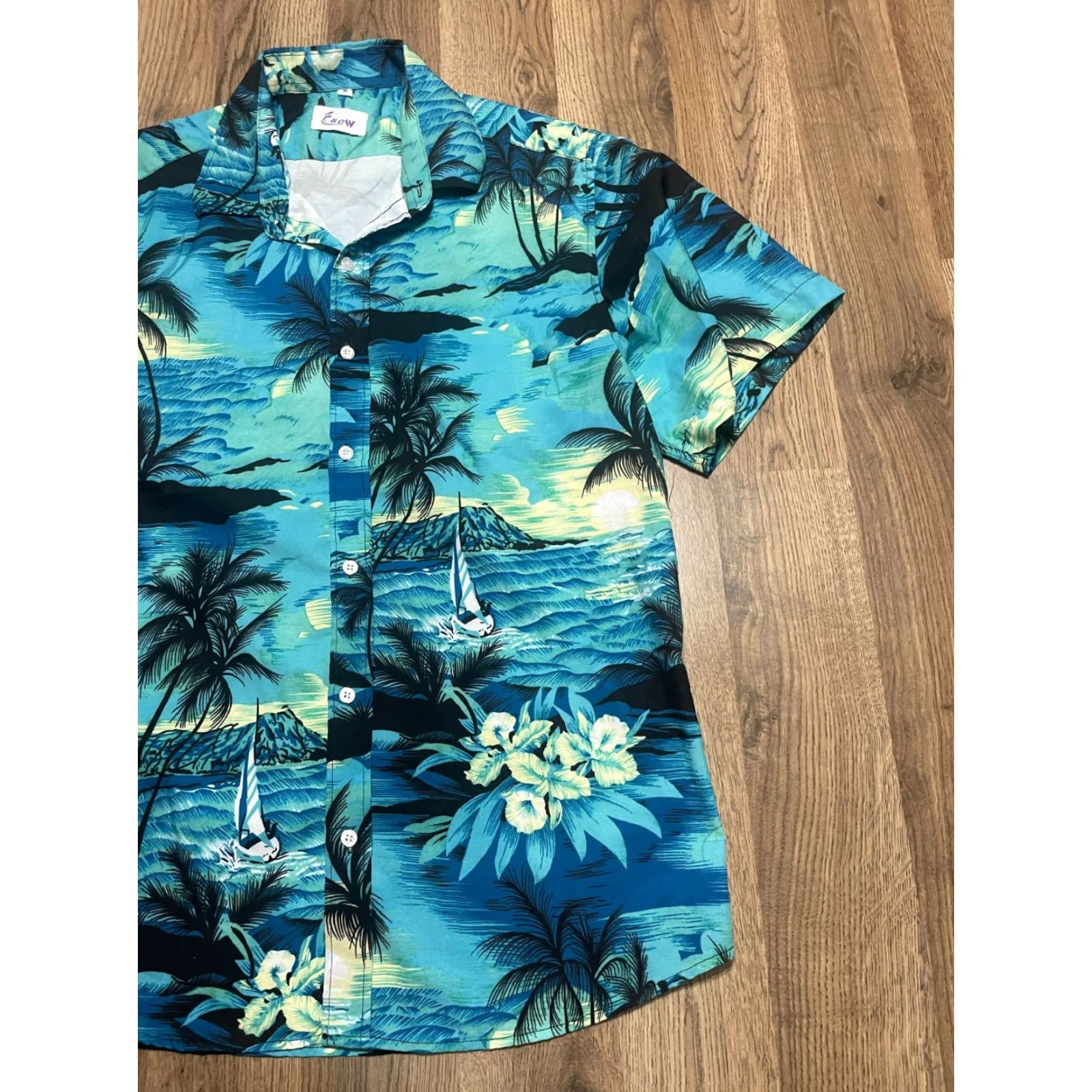 Vintage Enow Shirt, Men's Medium, Button-Up, Hawaiian, Short Sleeve, Casual, Blue, Green, Black, Regular Fit, Fall Spring Summer, Mens Size US M / EU 48-50 / 2 - 4 Thumbnail
