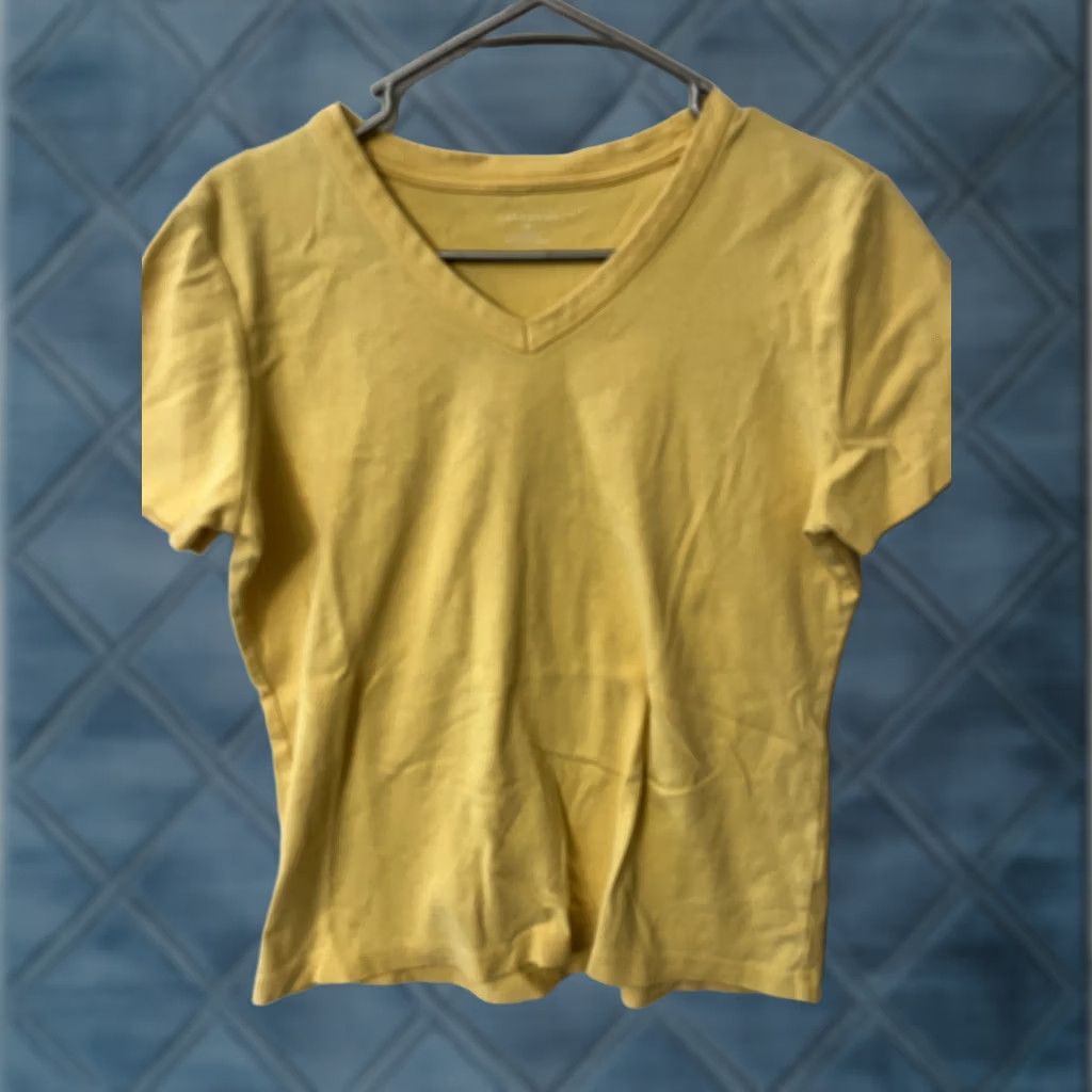 Lands' End Lands' End Women's M Yellow Short Sleeve Cotton V-Neck Tee Shirt Size 32" / US 10 / IT 46 - 1 Thumbnail