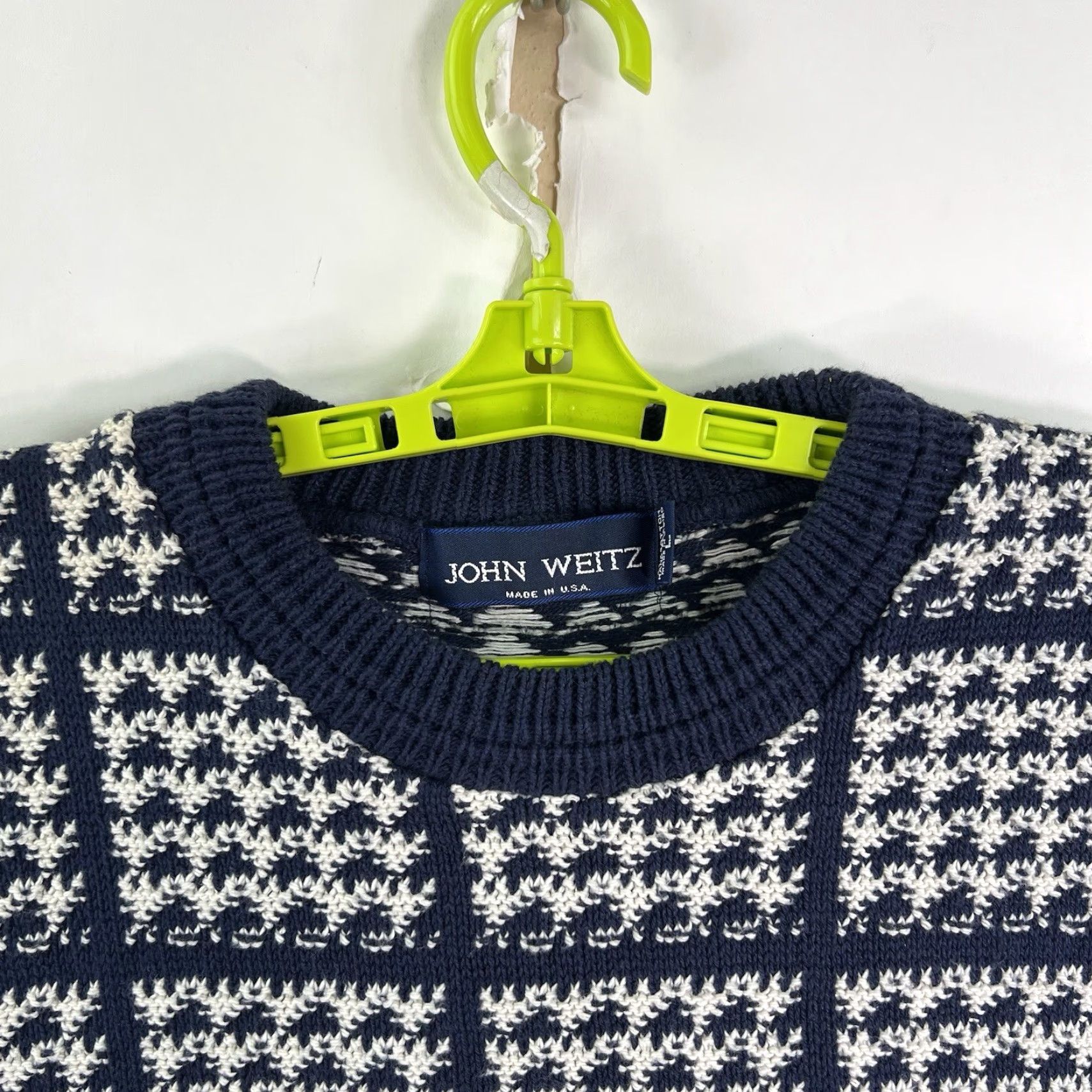 Vintage VINTAGE John Weitz Checked Sweater Mens Size L Blue Cotton Crew Neck Pullover Heavyweight Casual USA Size US L / EU 52-54 / 3 - 3 Thumbnail