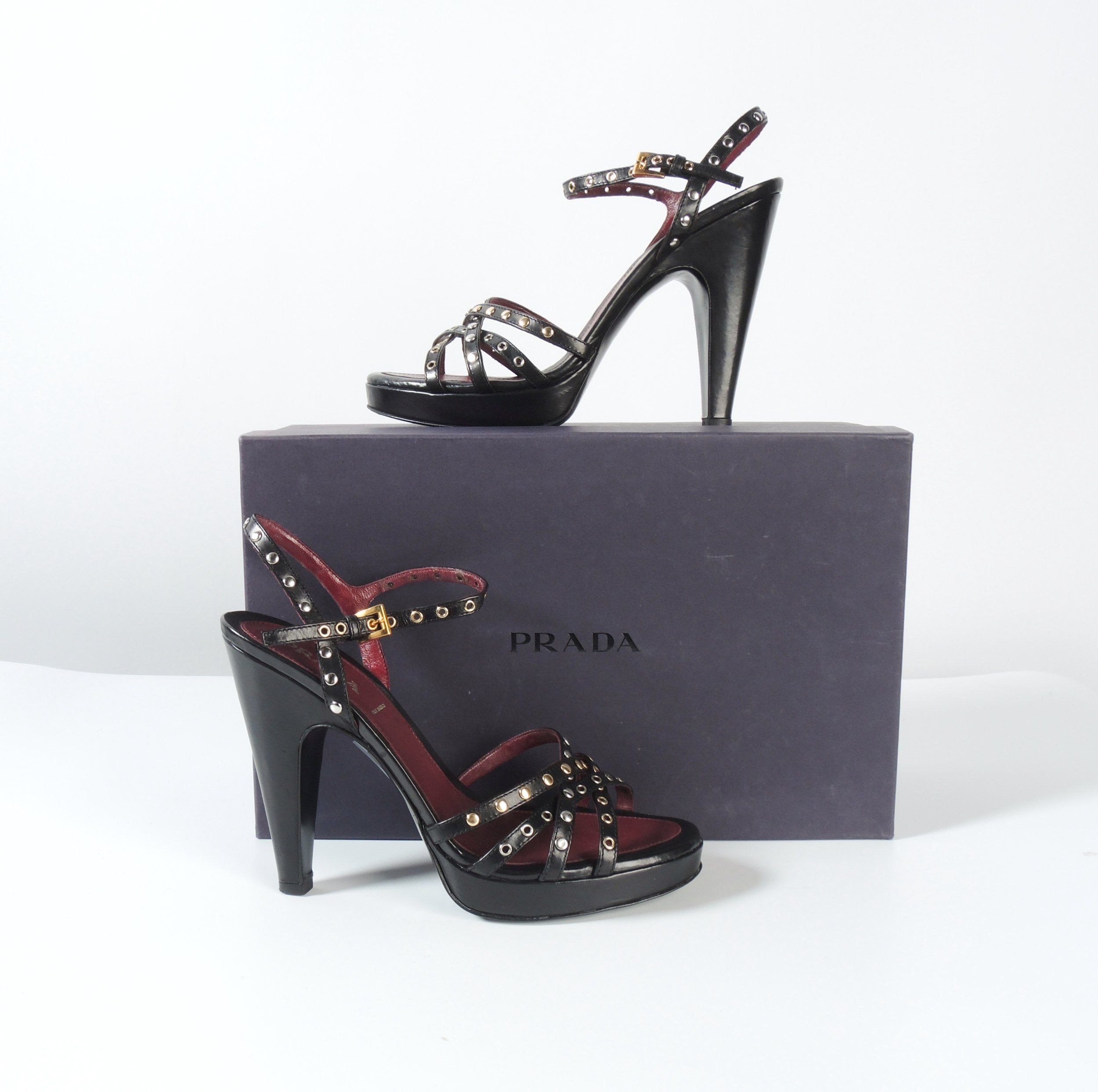 image of Prada O1Smst1Ft0424 Strappy Heel Shoes In Black, Women's (Size 10.5)