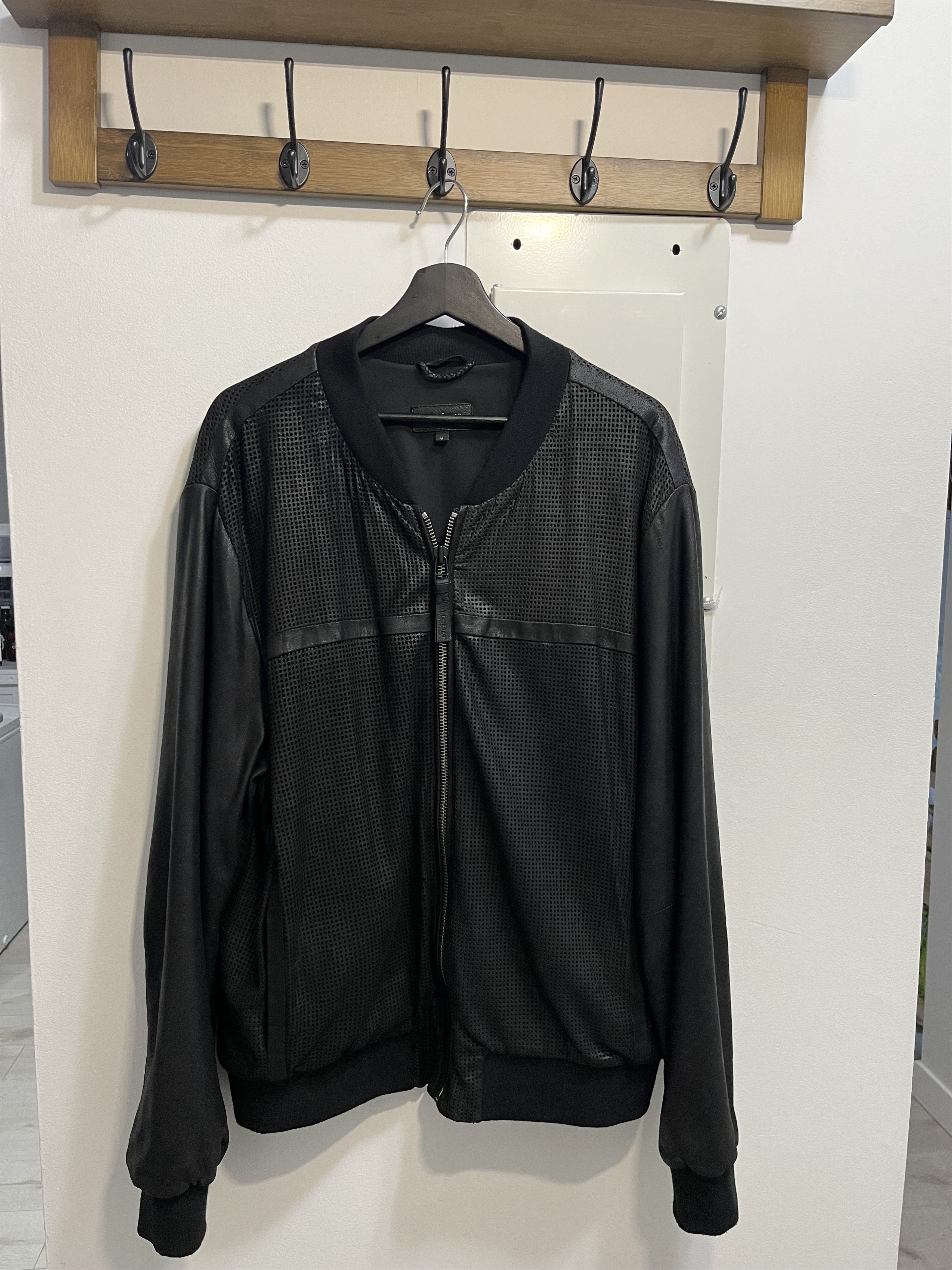 image of Mackage Leather Bomber Jacket Zip Up in Black, Men's (Size Large)