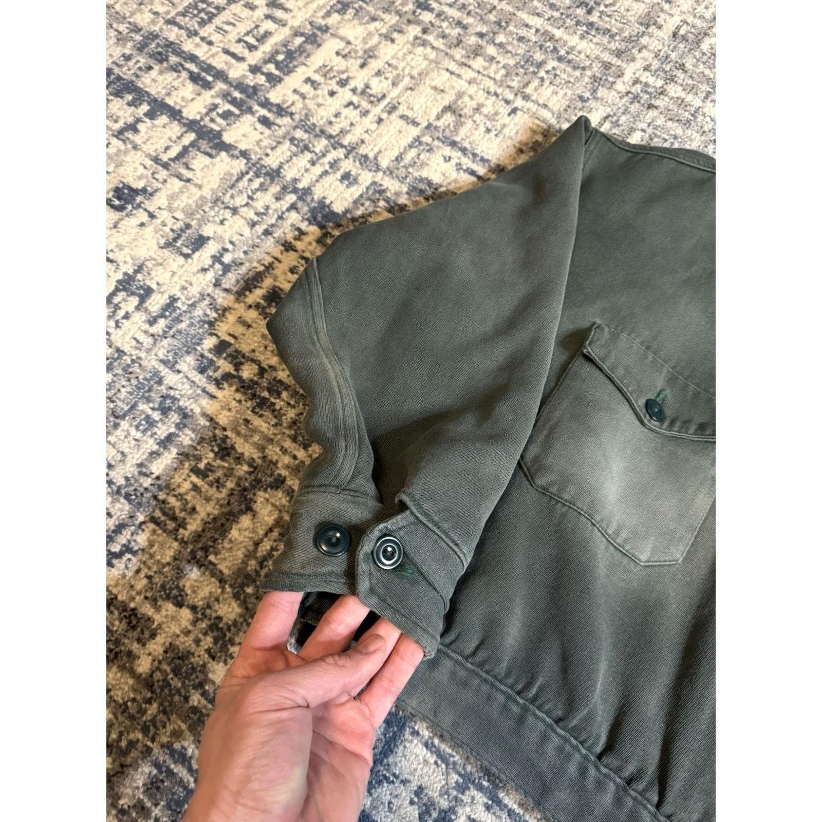 Vintage VINTAGE 1940s Cropped Full Zip Cotton Work Jacket XL Green Men Short Length Size US XL / EU 56 / 4 - 4 Thumbnail