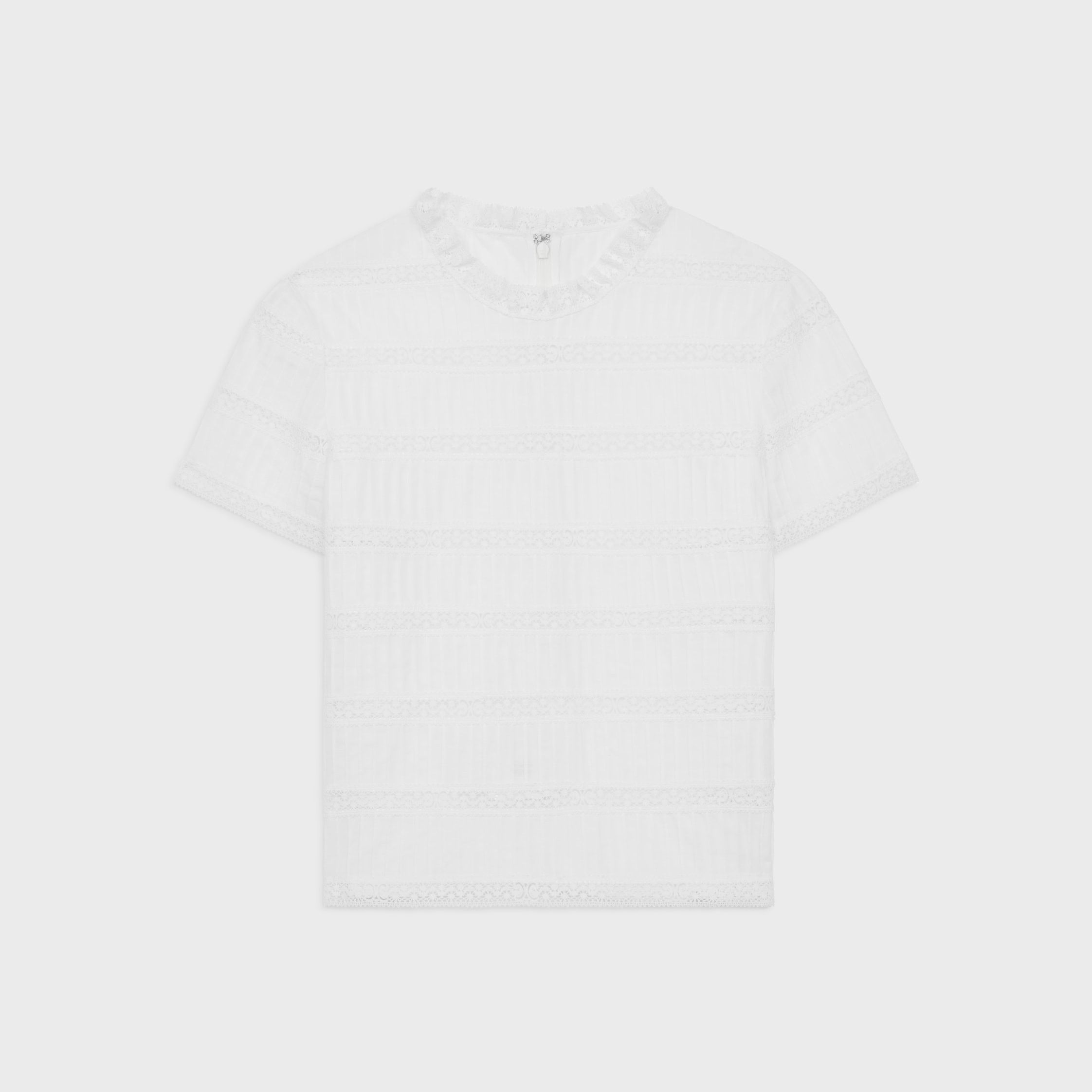 Celine TOP WITH EMBROIDERED TRIMS IN BATISTE COTTON white Size S / US 4 / IT 40 - 1 Thumbnail