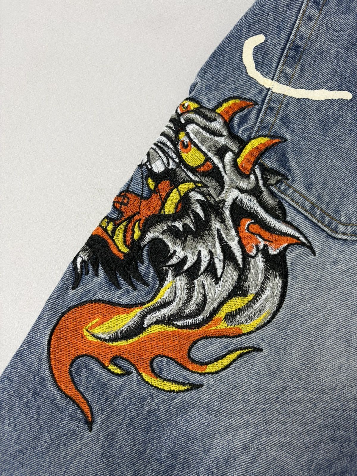 Ed Hardy Vintage Ed Hardy Embroidered Flame Denim Jeans Y2K Biker Size US 31 - 8 Thumbnail
