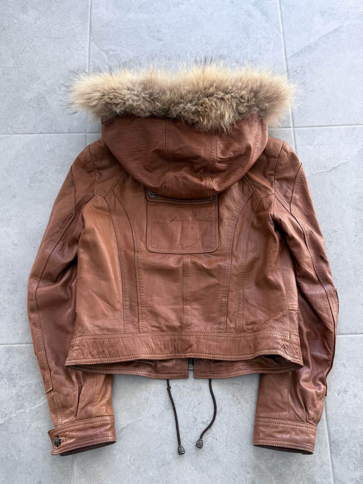 Just Cavalli 2000s Cavalli Cargo Fur Hood Leather Jacket Size S / US 4 / IT 40 - 7 Thumbnail