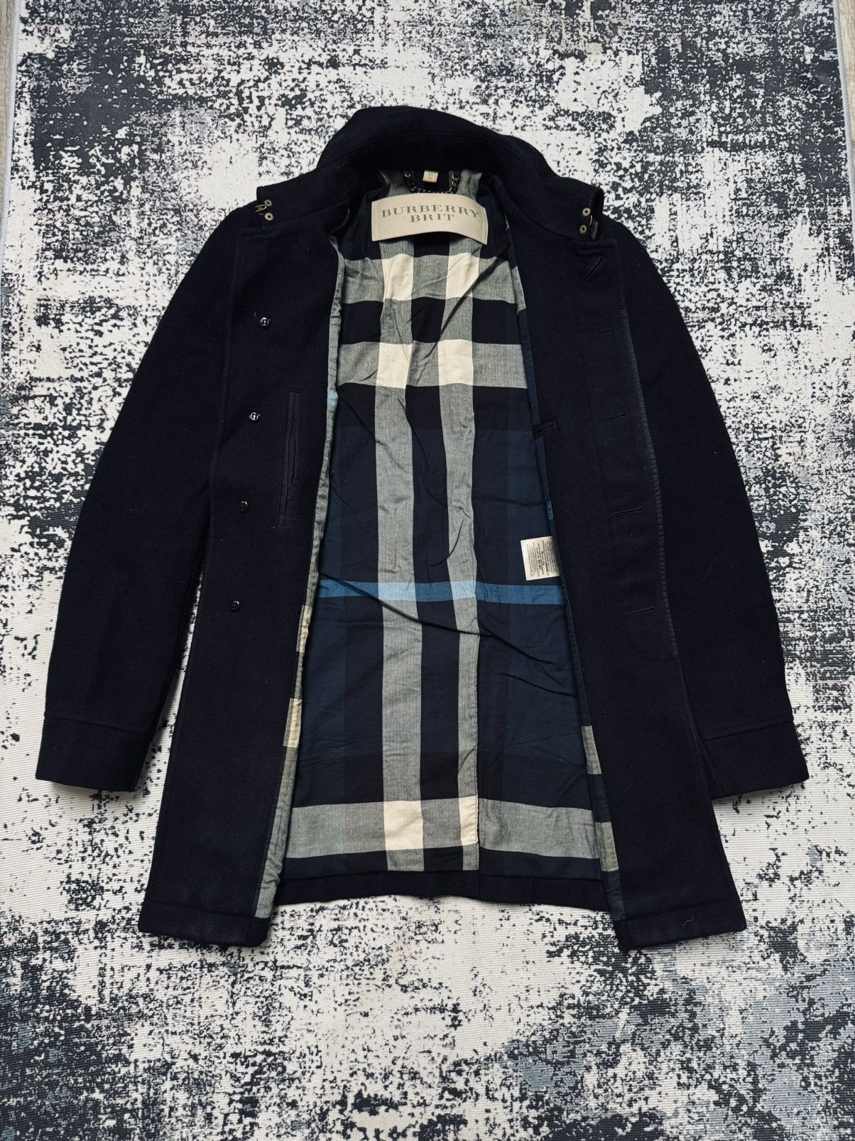 Burberry × Designer × Vintage Vintage Burberry wool Pattern Long Coat Navy XS Size US XS / EU 42 / 0 - 4 Thumbnail