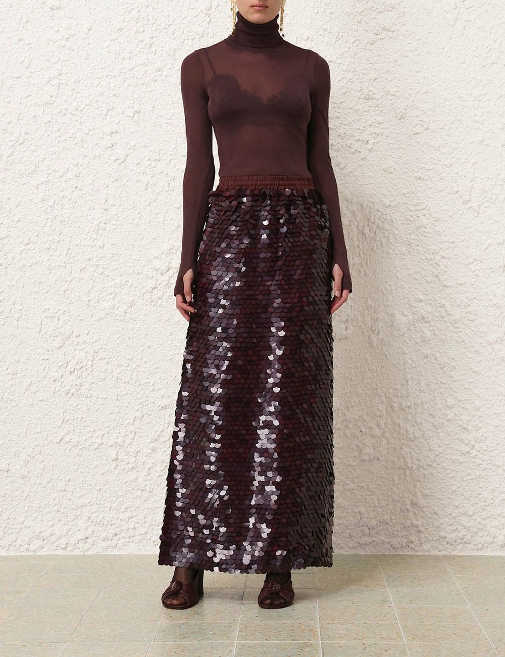 Zimmermann oc11z0925 Eden Sequin Maxi Skirt in Burgundy Size 32" / US 10 / IT 46 - 2 Thumbnail