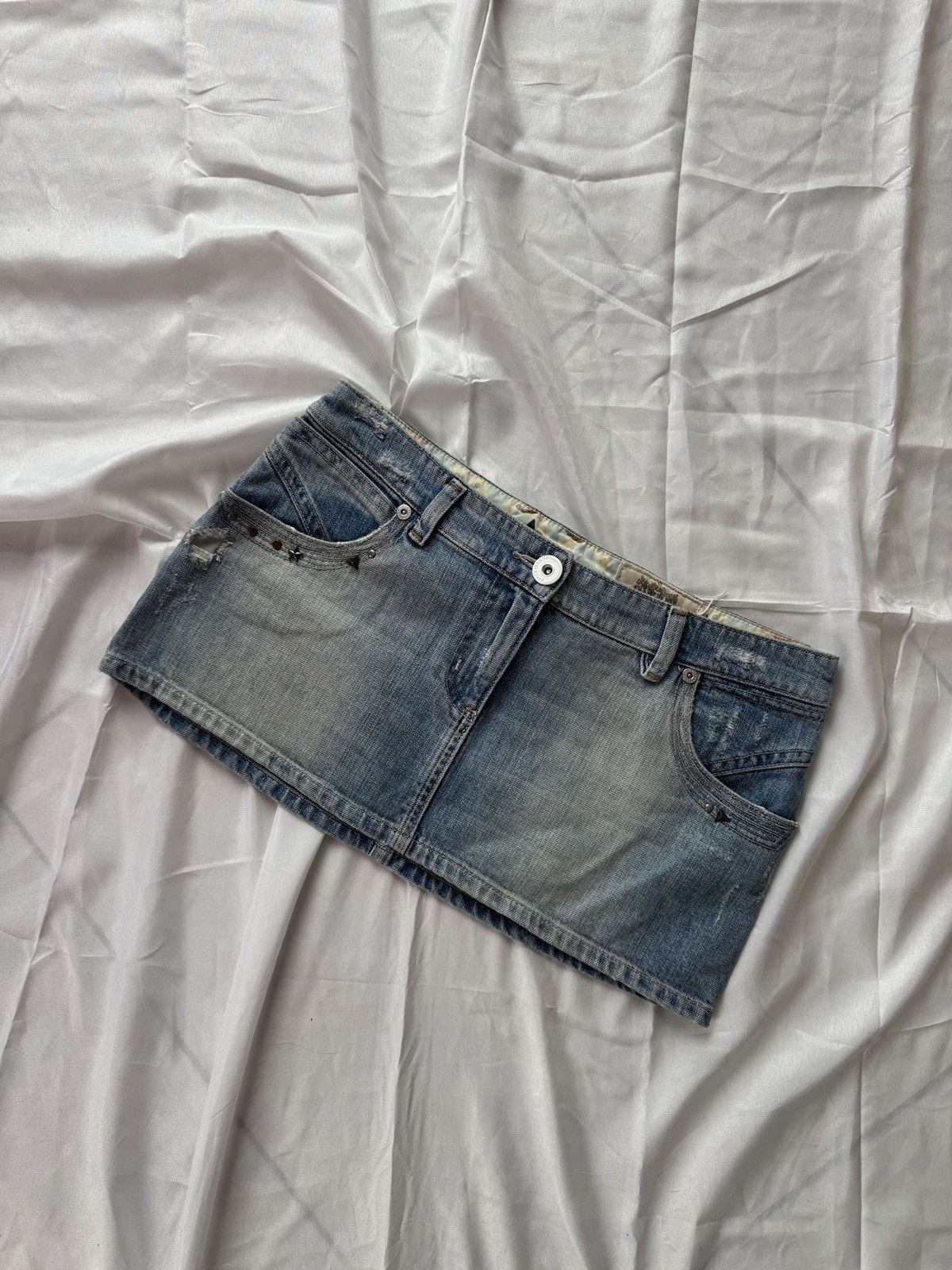 Hysteric Glamour Y2K Super Sexy Vintage Distressed Denim Mini Skirt Size 32" / US 10 / IT 46 - 4 Thumbnail