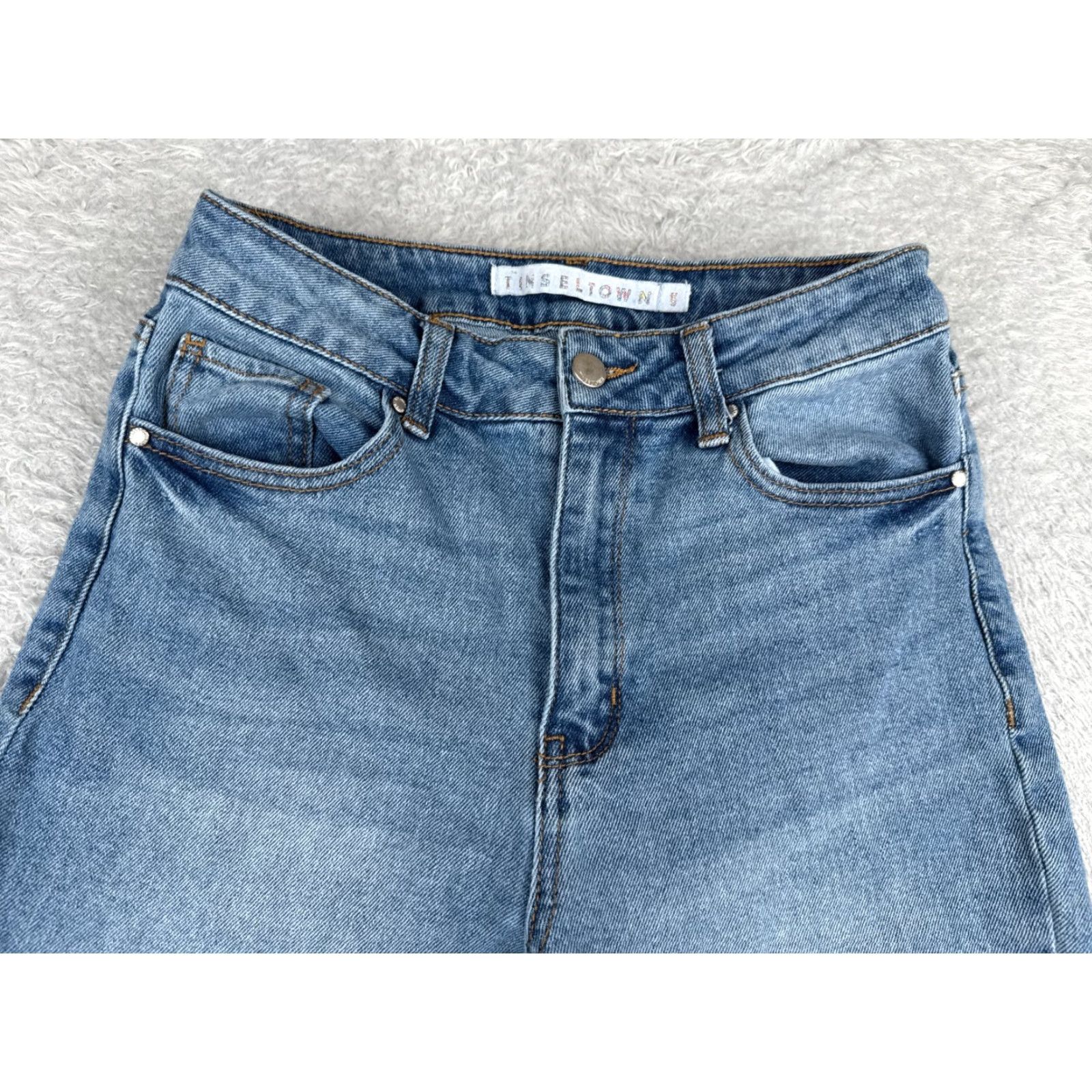 Vintage Tinseltown Jeans Juniors 5 Blue Denim Tapered High Rise 25x27 Cotton Blend Womens Casual American 90s Jeans Size 27" / US 4 / IT 40 - 4 Thumbnail