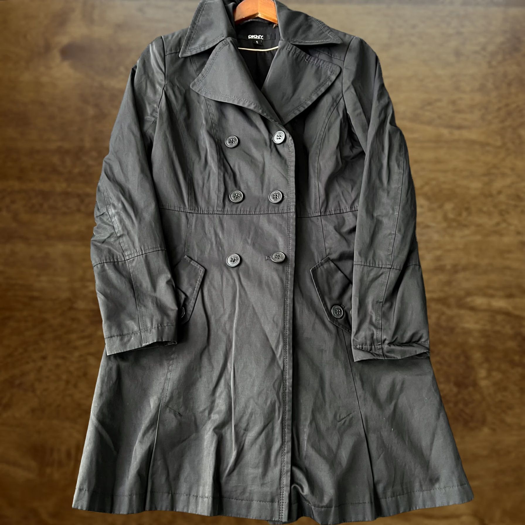 DKNY DKNY Trench Coat Womens Small Charcoal Gray Double Breasted Belted Pockets Size S / US 4 / IT 40 - 1 Thumbnail