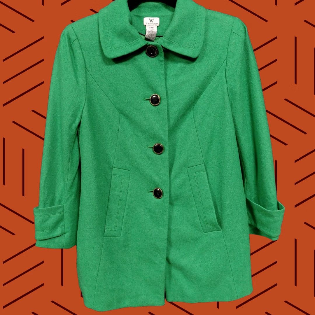 Worthington Worthington Green Wool Blend Coat Solid 3/4 Sleeve Women Size S Size S / US 4 / IT 40 - 1 Thumbnail