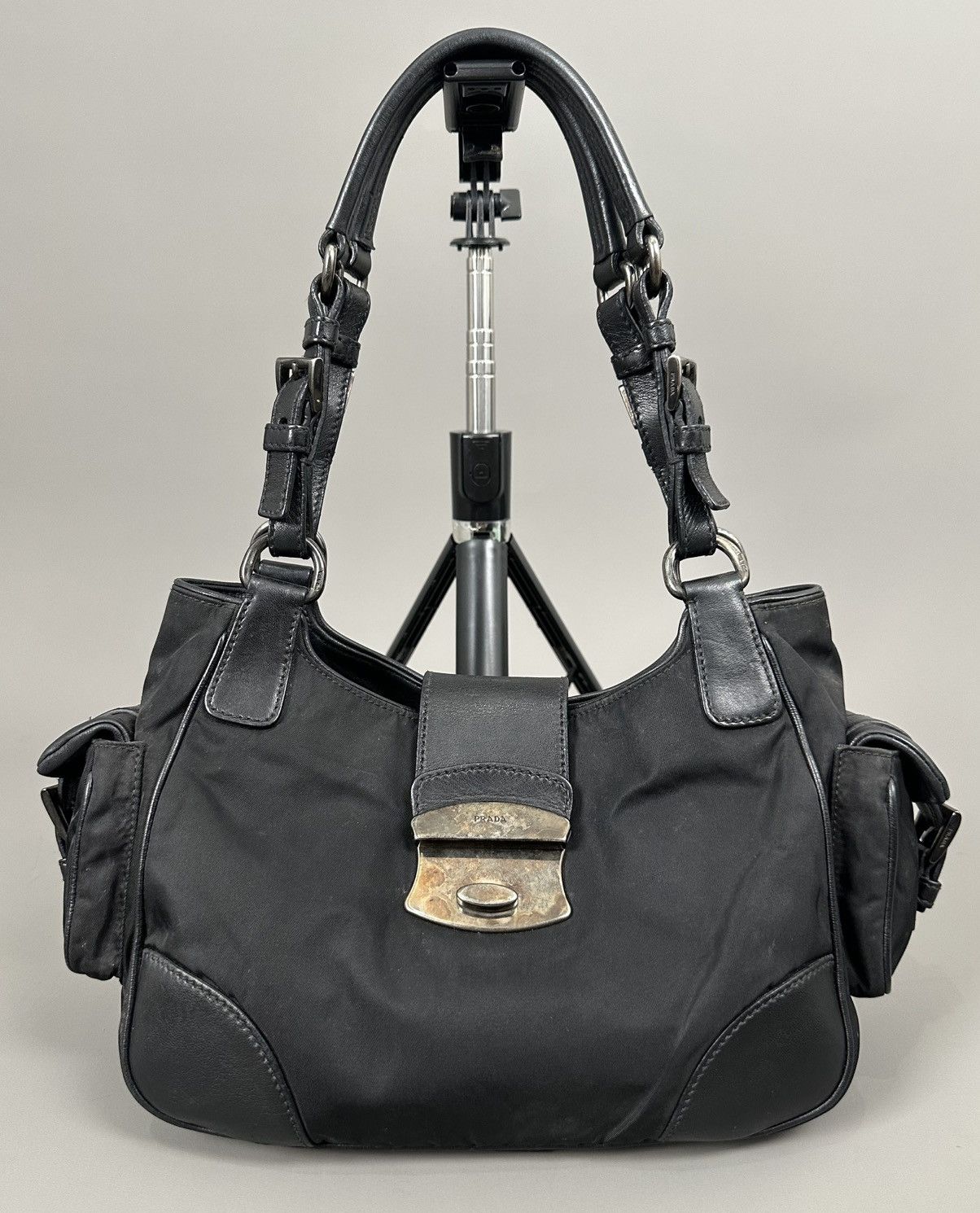 Prada Prada - Nylon/Leather Shoulder Bag - Small Sides Pocket Size ONE SIZE - 1 Thumbnail