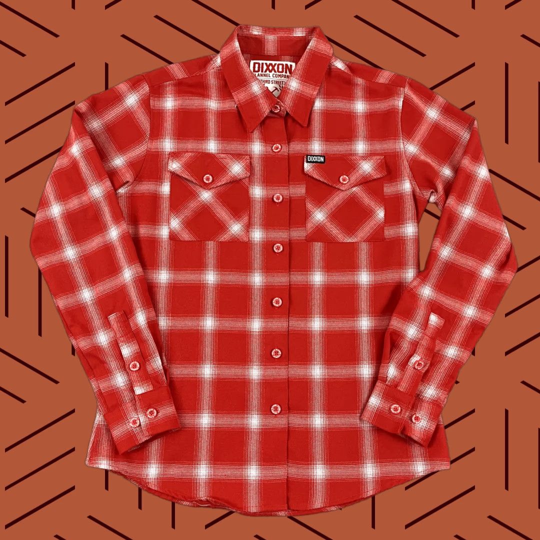 VINTAGE DIXXON Flannel Womens Medium White Red Plaid Form and Function Button Down Cult