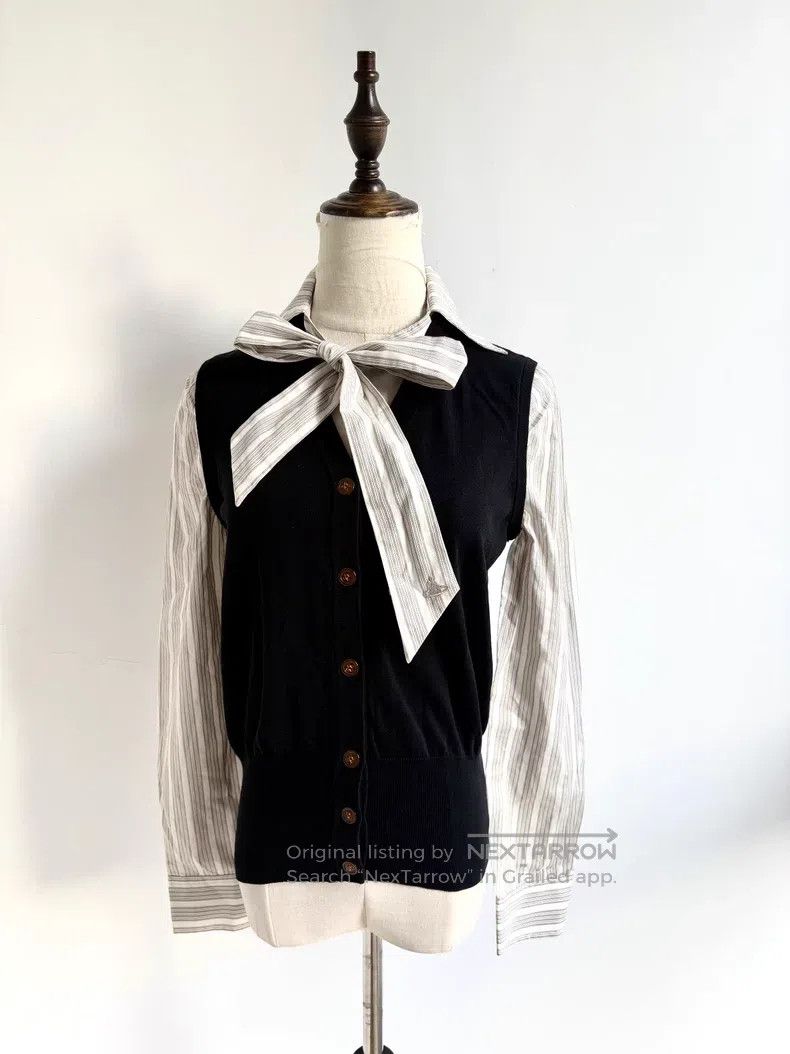 Vivienne Westwood Vivienne Westwood Vintage Black and White Striped Bow Knit Size L / US 10 / IT 46 - 2 Thumbnail