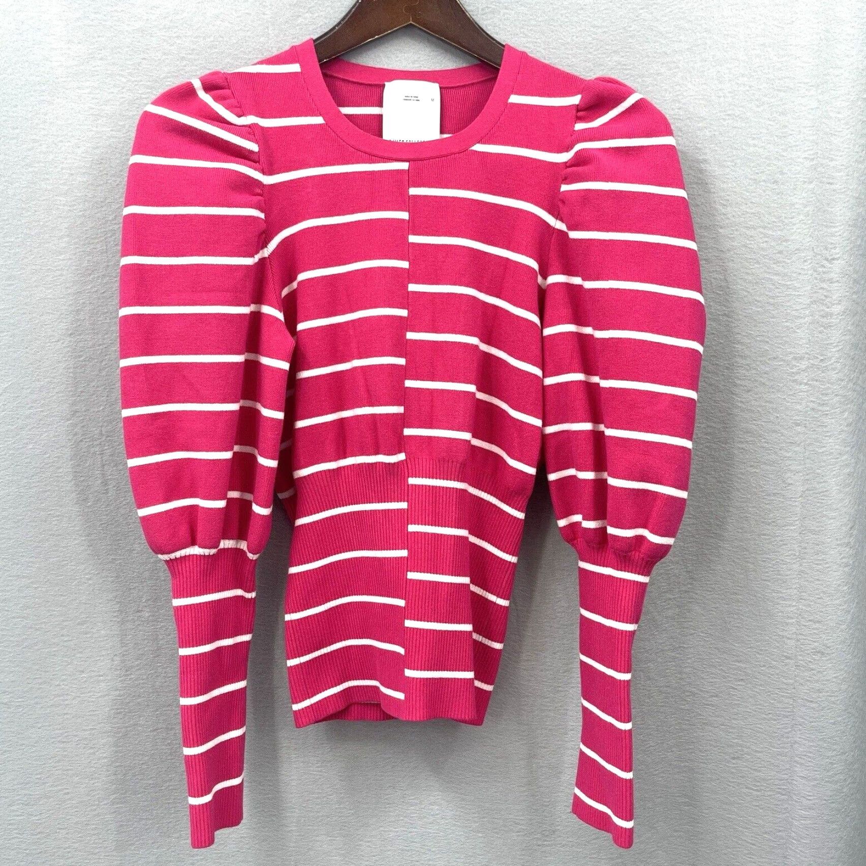Vintage C/MEO COLLECTIVE Sweater Women M Striped Puff Sleeve Knit Pink Preppy Pullover Womens Size M / US 6-8 / IT 42-44 - 2 Thumbnail