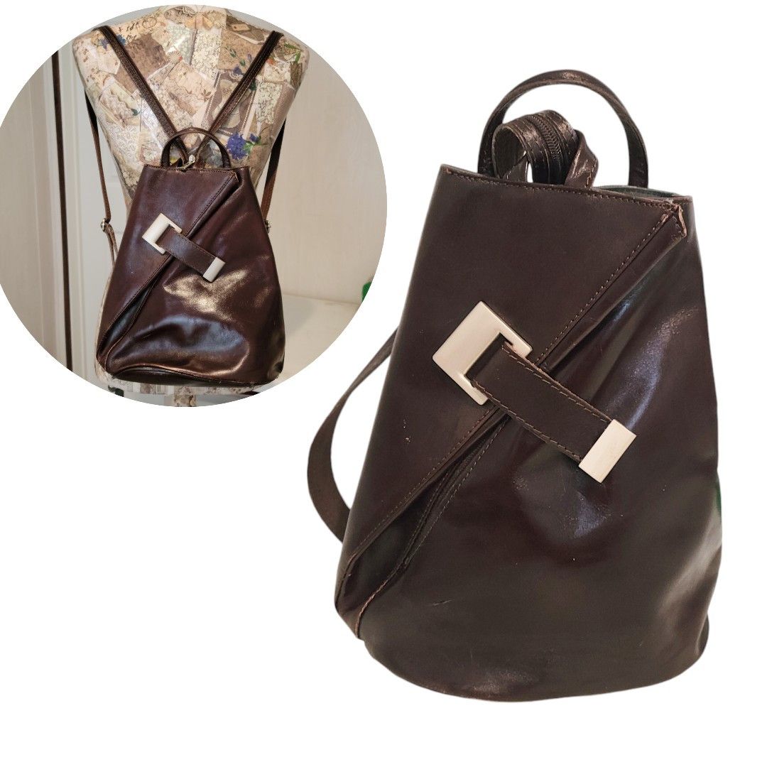 NBDN Nobrandedon Vintage Brown Leather Backpack Medium Shoulder Bag Size ONE SIZE - 1 Thumbnail
