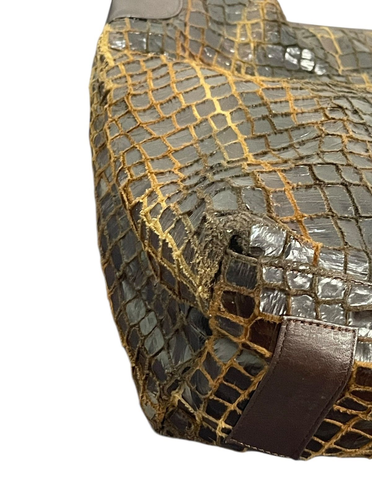 Genuine Leather Crocodile Embossed Textured Patina 4 Session Bag 2🟩1 Size ONE SIZE - 14 Thumbnail