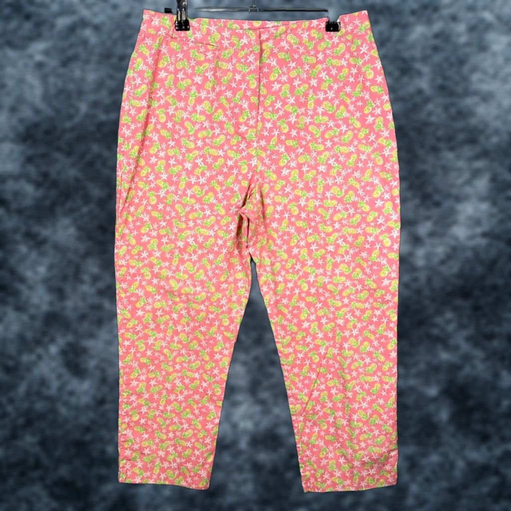 Lilly Pulitzer Lilly Pulitzer Womens 6 Pink & Green Floral Pineapple Print Pants Cotton Cropped Straight Inseam 24 in Summer Beach Size 28" / US 6 / IT 42 - 1 Thumbnail
