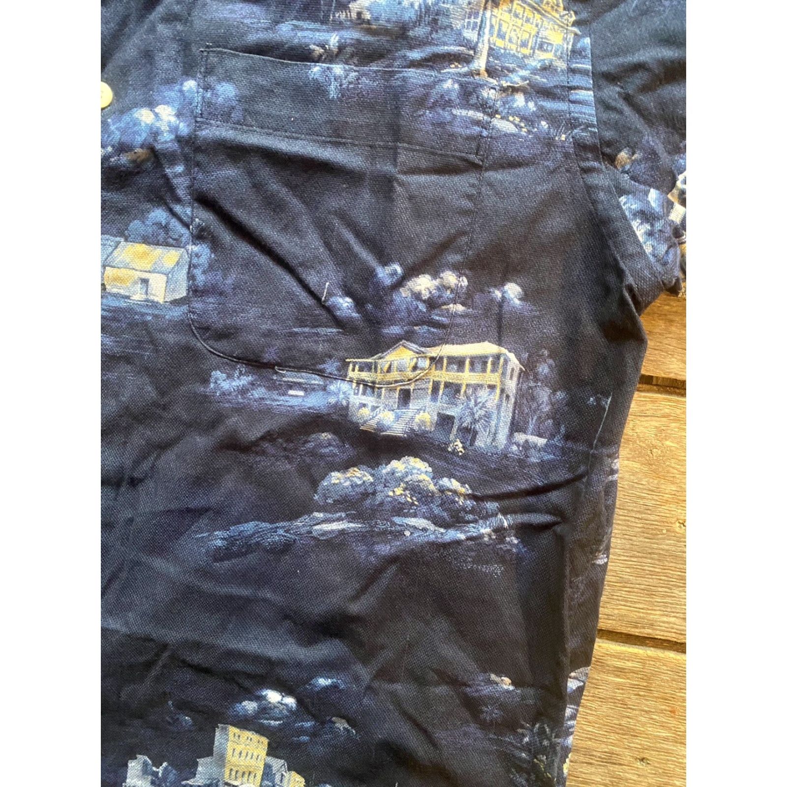 Nautica Nautica Button-Up Dress Shirt Adult Medium Blue Floral Hawaiian Island Mens Shirt Casual Button-Front Long Sleeve White Cotton Size 40R - 3 Thumbnail