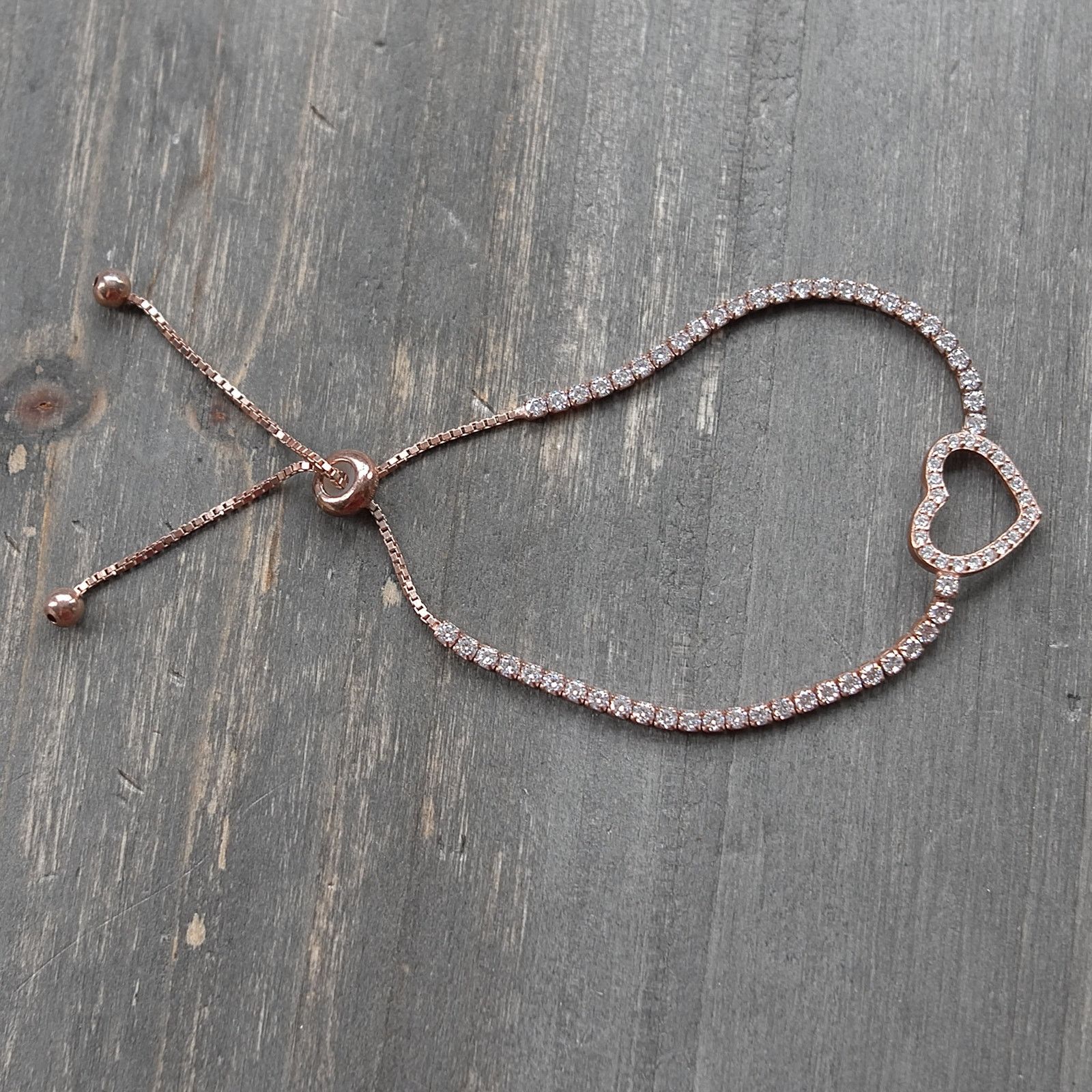 The Unbranded Brand Sterling Silver Heart Bracelet Rose Gold Plated Adjustable Size ONE SIZE - 3 Thumbnail