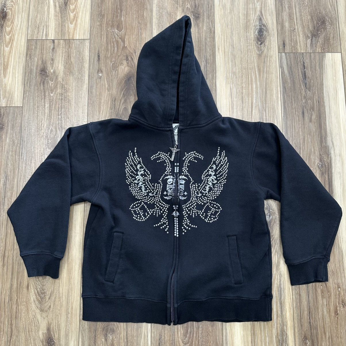 Avirex Vtg Y2K Avirex Rhinestone Eagle Skulls Hoodie Gothic Black Size M / US 6-8 / IT 42-44 - 1 Thumbnail