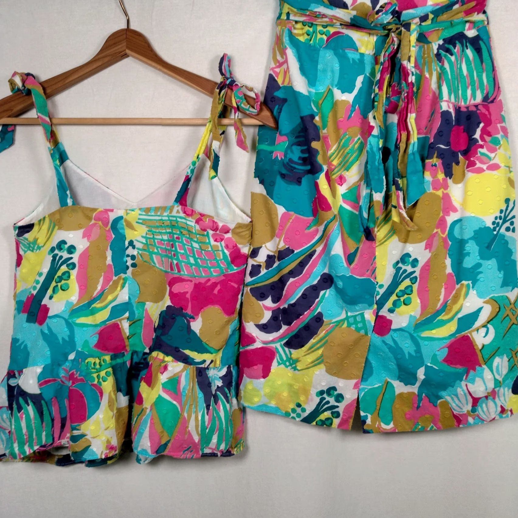 Pinko VINTAGE J Crew Floral Pleated Skirt Set Womens 0P Petite Cotton Satin Beach Summer Outfit Size 25" / US 0 / IT 36 - 3 Thumbnail