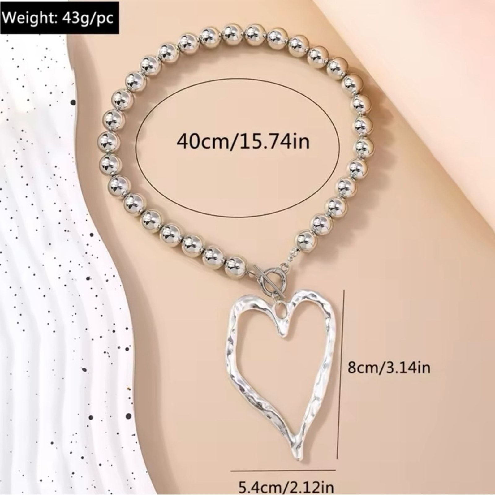 Other Ball Beads Necklace for Women Hollow Big Love Heart Pendant Size ONE SIZE - 5 Thumbnail