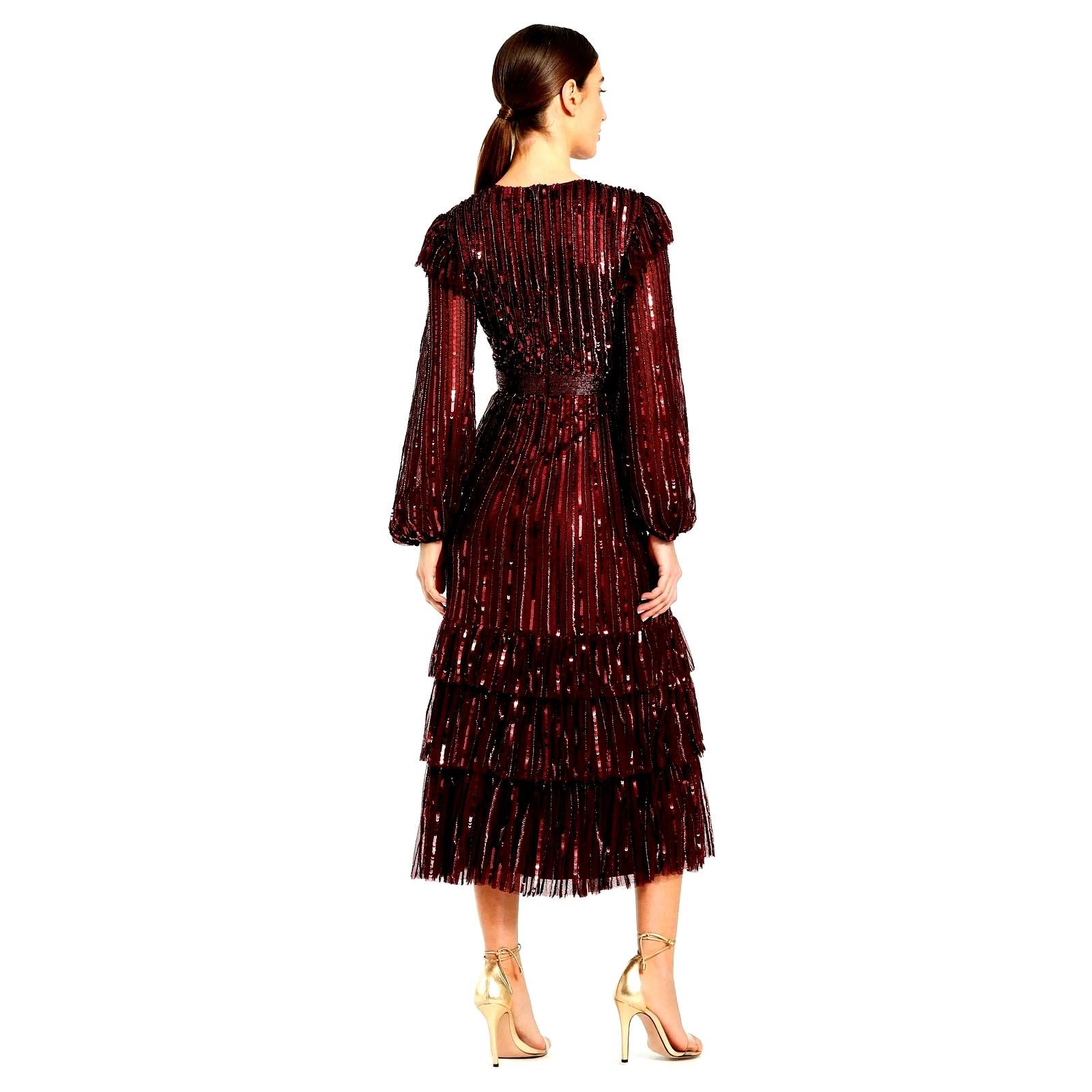 Other Mac Duggal Long Sleeve Ruffle Detail Sequin Dress Red 12 Size XL / US 12-14 / IT 48-50 - 4 Thumbnail