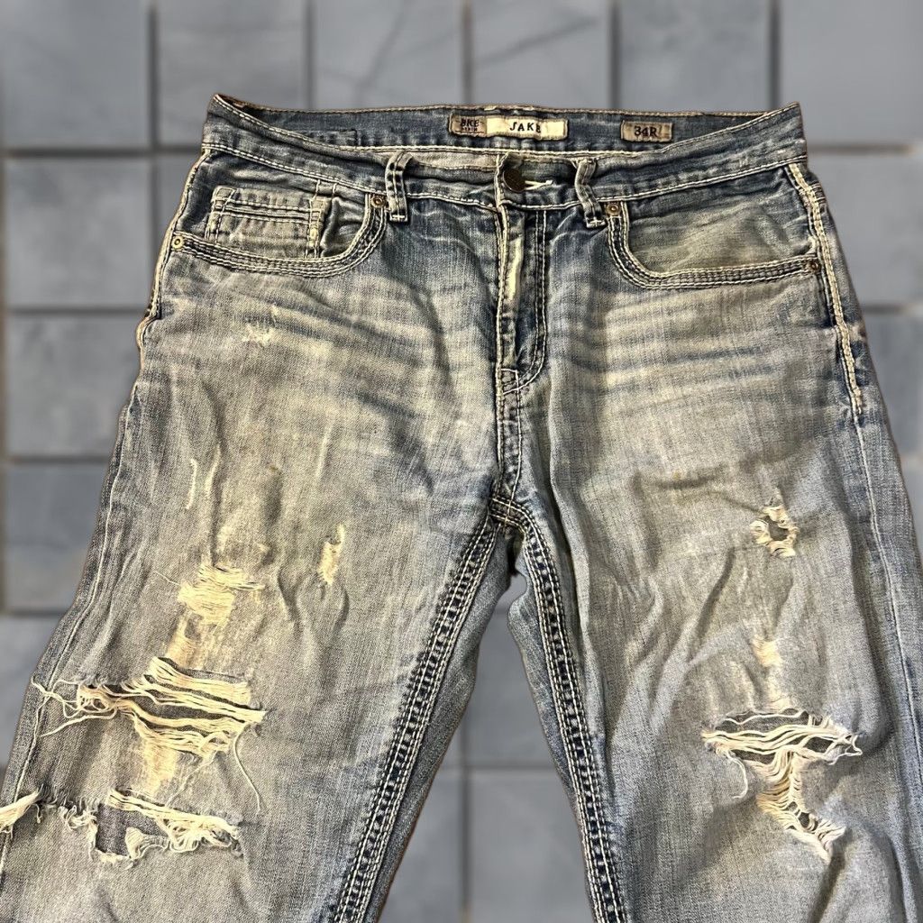 Silver Jeans Co. Silver Jeans Co. Jake Straight Distressed Thick Stitch Pants Mens 34 Regular Blue 30in Inseam Size US 34 / EU 50 - 1 Thumbnail