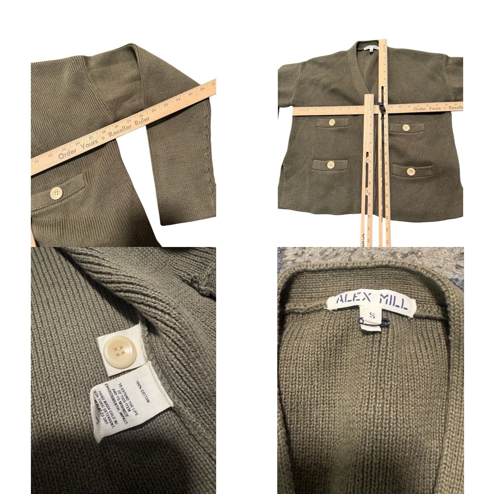 Alex Mill Alex Mill Greene St Cardigan Womens S Olive Green 100% Cotton 4 Pocket Knit Sweater Cardigan Size S / US 4 / IT 40 - 9 Thumbnail