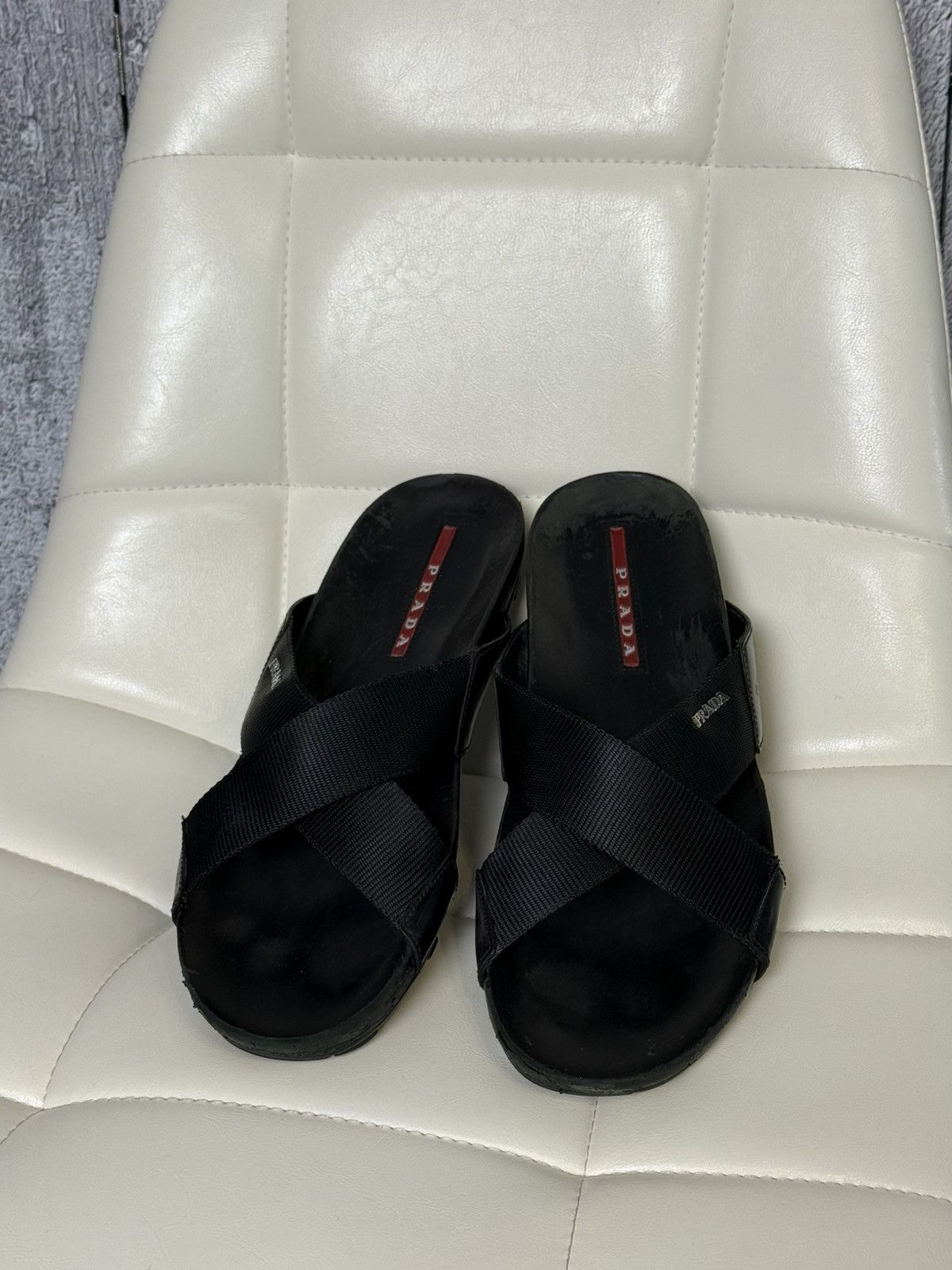 Prada Prada Sport Black Cross Strap Slide Men’s Sandals Metal Logo Size US 11.5 / EU 44-45 - 16 Thumbnail