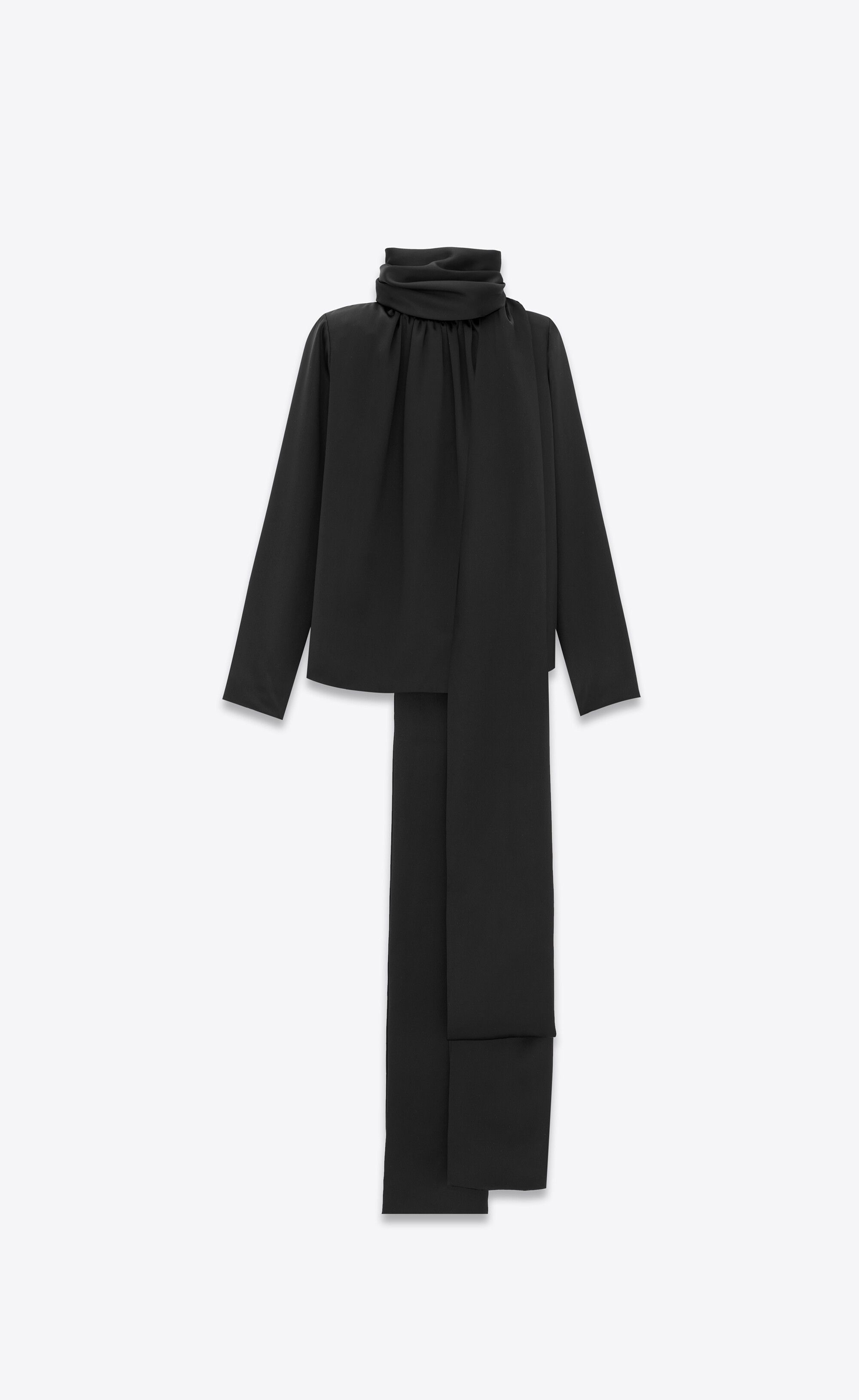 Saint Laurent Paris o1s1wg110125 770093 Lavallière-Neck Blouse Silk Satin Black Size XS / US 0-2 / IT 36-38 - 5 Thumbnail