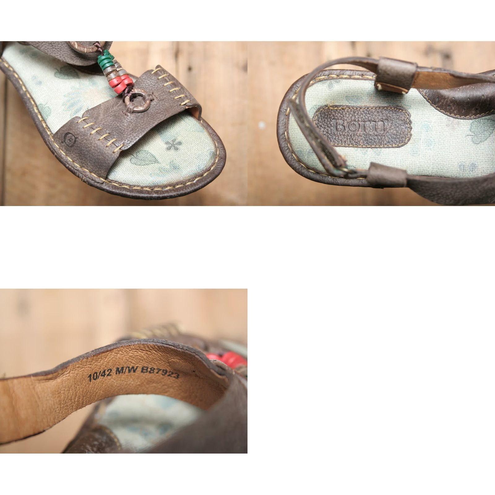 Born VINTAGE BORN Aegean Brown Beaded T-Strap Leather Slingback Sandals Women's Sz. 10 Size US 10 / IT 40 - 8 Thumbnail