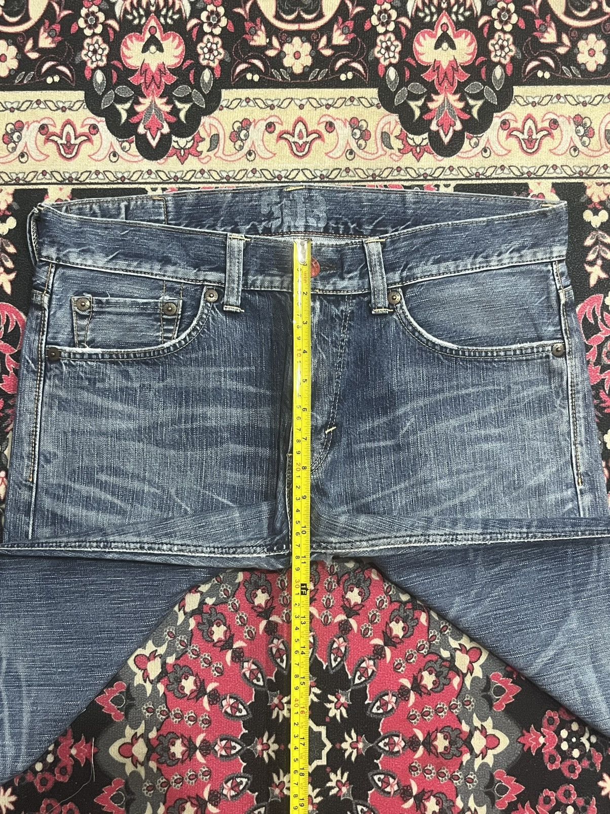 Edwin Edwin 503 Blue Trip Slashed Blue Washed Straight Leg Jeans Size US 34 / EU 50 - 15 Thumbnail