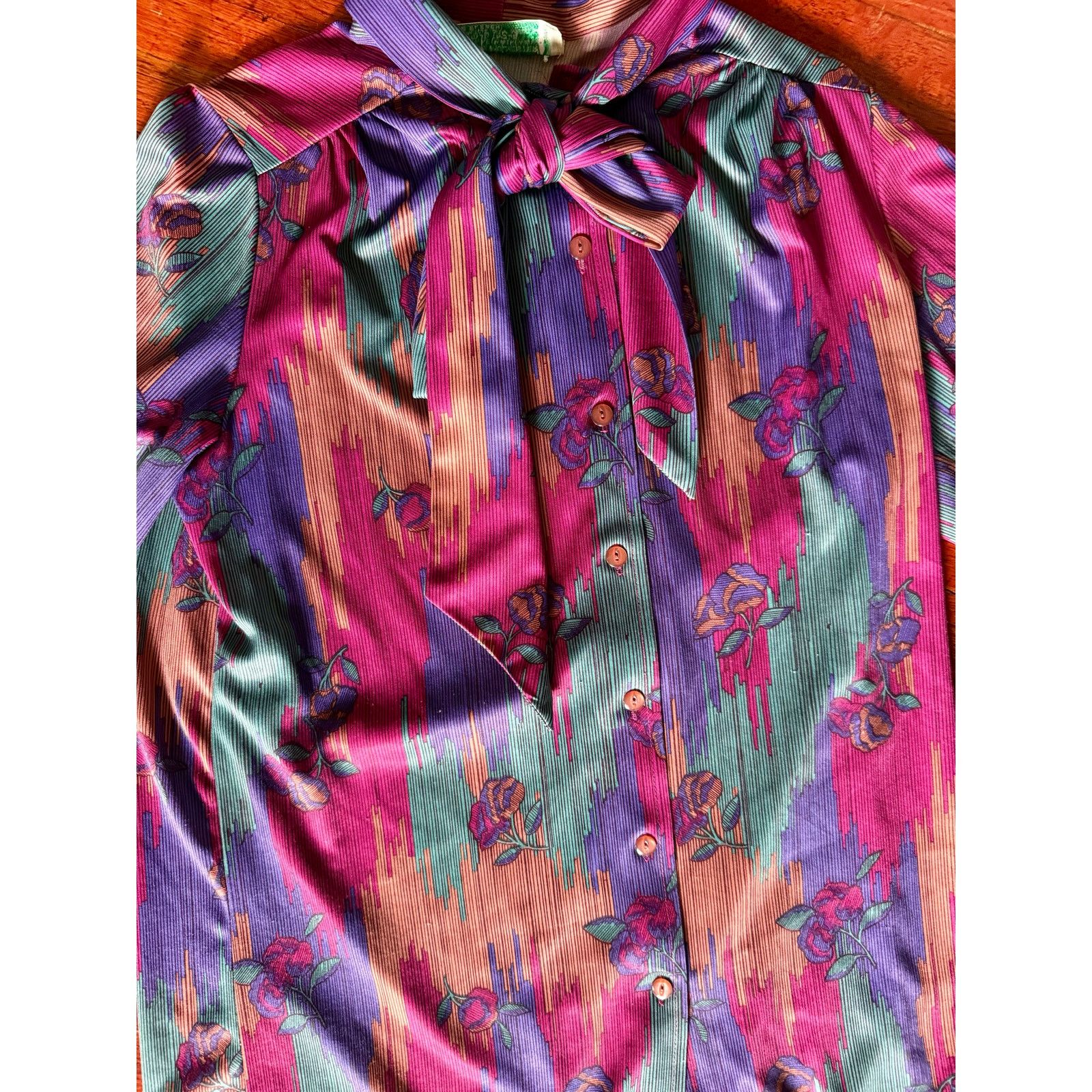Vintage Vintage 70s Pink Purple Long Sleeve Secretary Bow Small Med Size M / US 6-8 / IT 42-44 - 3 Thumbnail