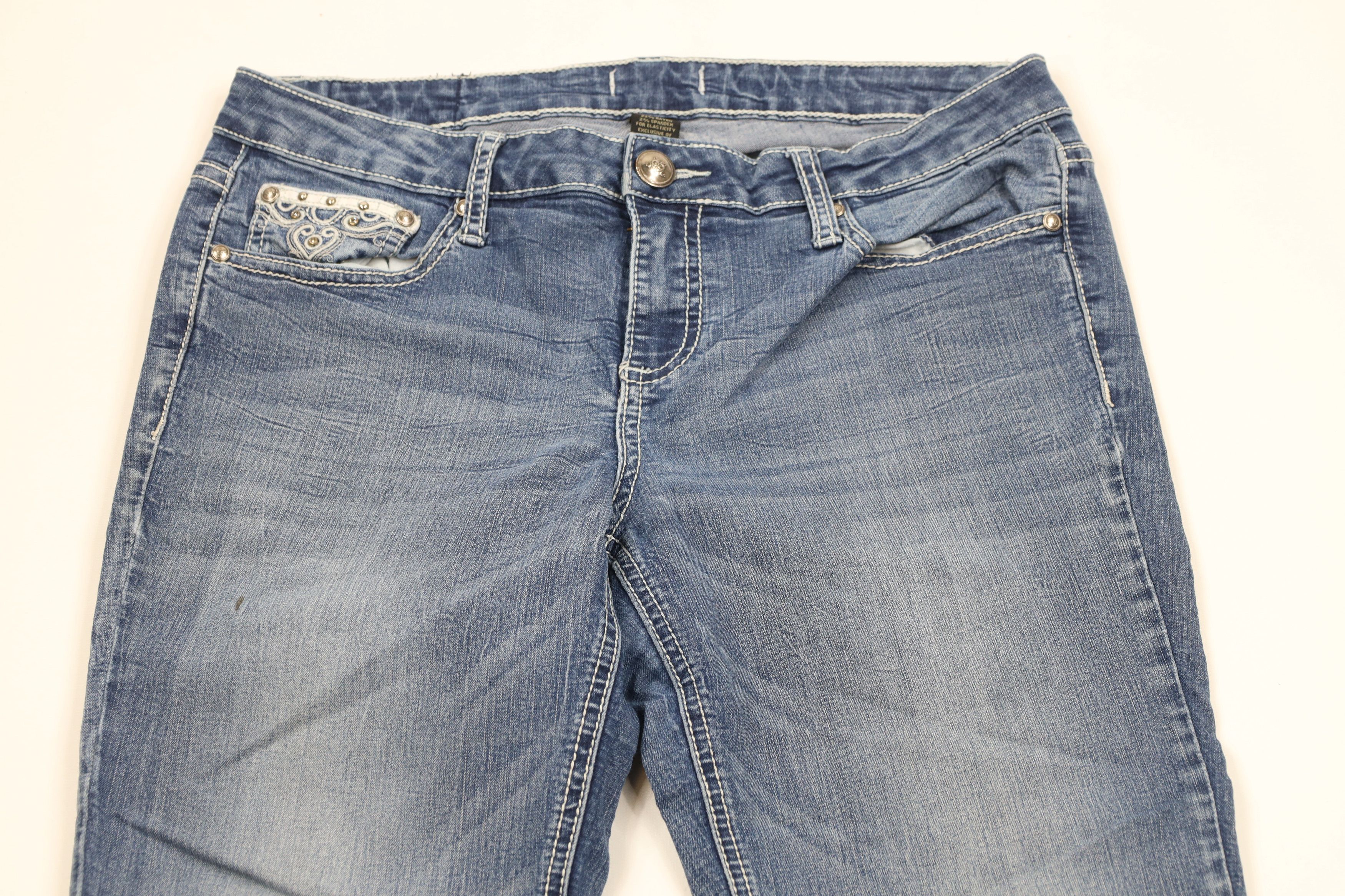 Vintage Vintage Y2K Babydoll Cross Thich Stitch Flared Denim Jeans Size 32" / US 10 / IT 46 - 2 Thumbnail