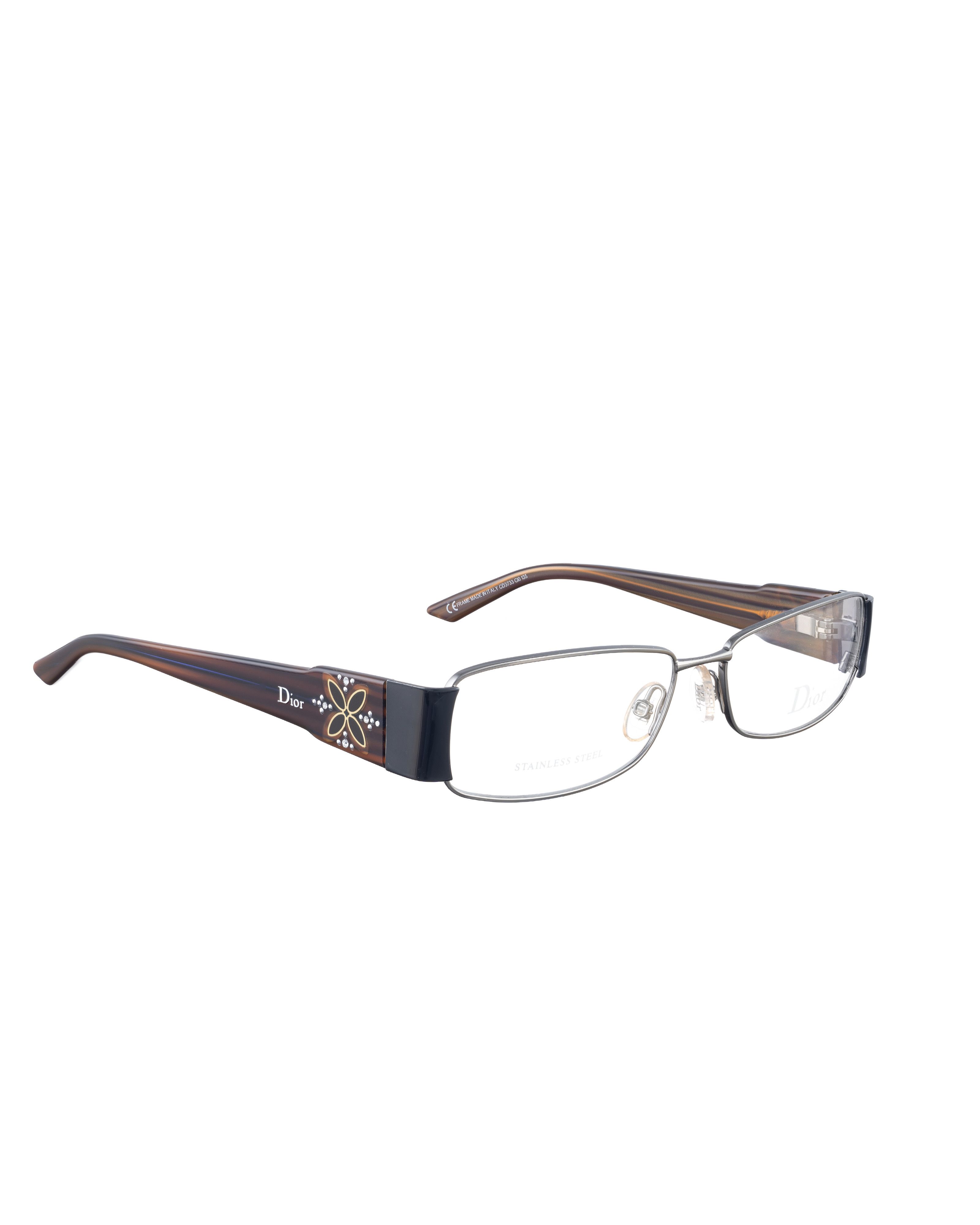 Dior Dior 00s Silver & Brown Rectangular Glasses with Details Size ONE SIZE - 1 Thumbnail