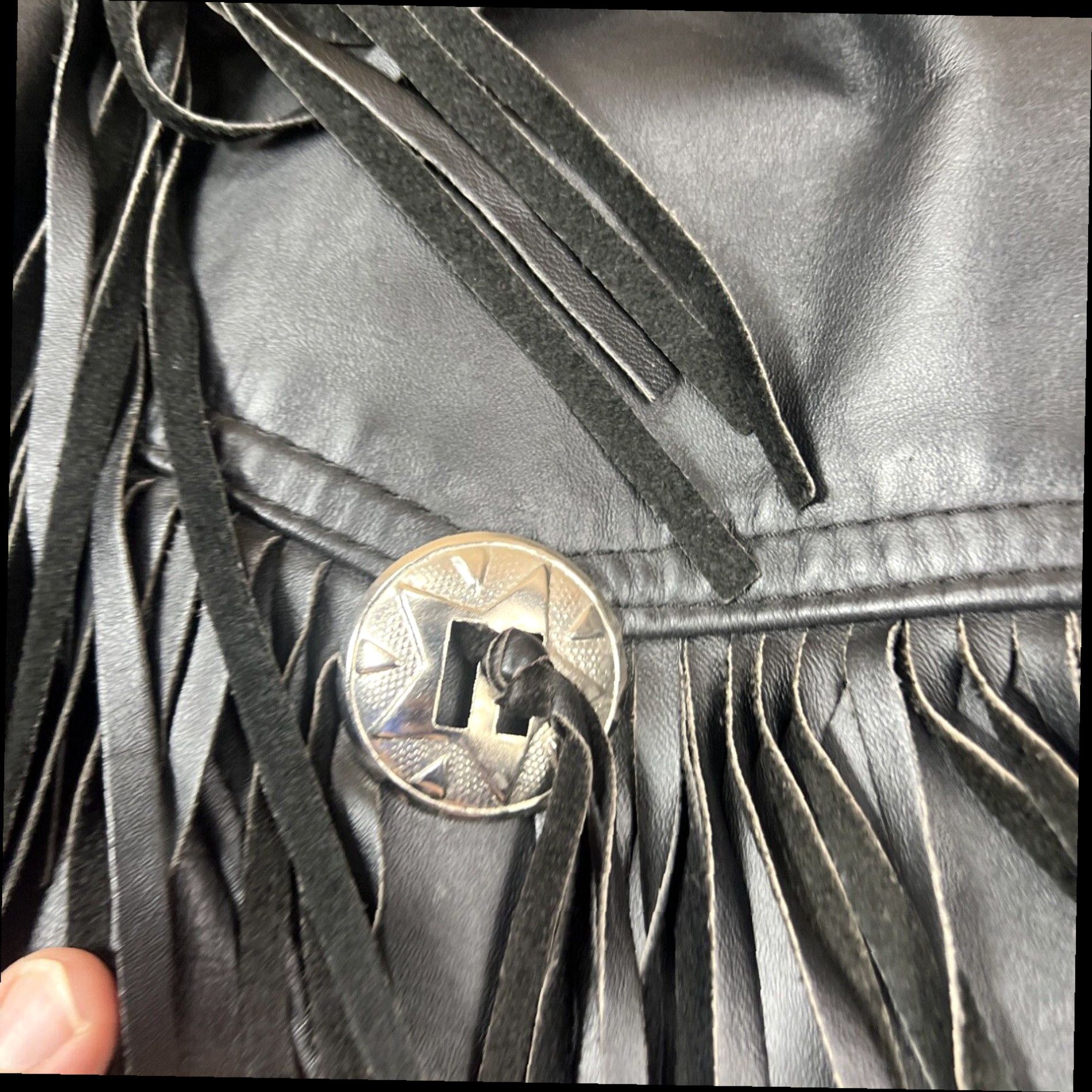 Vintage Vintage 80s Black Leather Fringe Jacket Metal Biker Boho Festival Western 16 Size M / US 6-8 / IT 42-44 - 5 Thumbnail