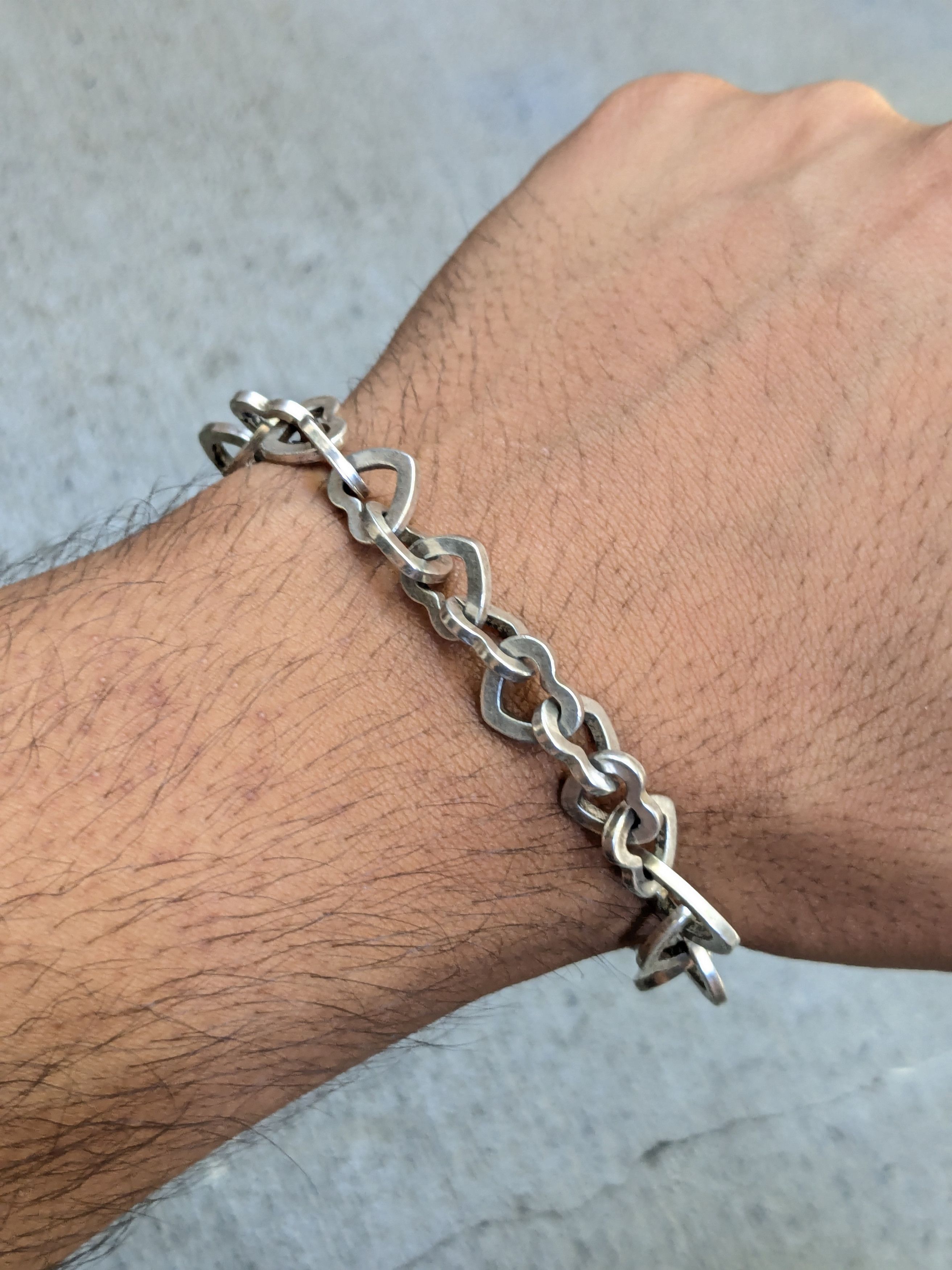 Jewelry Vintage Sterling Silver Bracelet Heart Link Chain Italy Size ONE SIZE - 12 Thumbnail