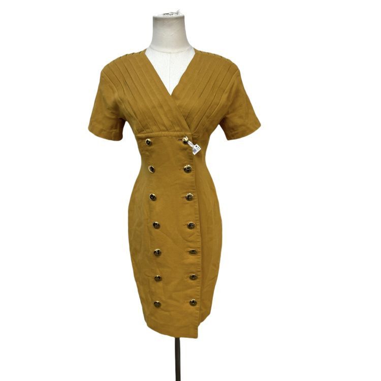 Dior Christian Dior Mustard Pleated Dress Size L Size L / US 10 / IT 46 - 1 Thumbnail