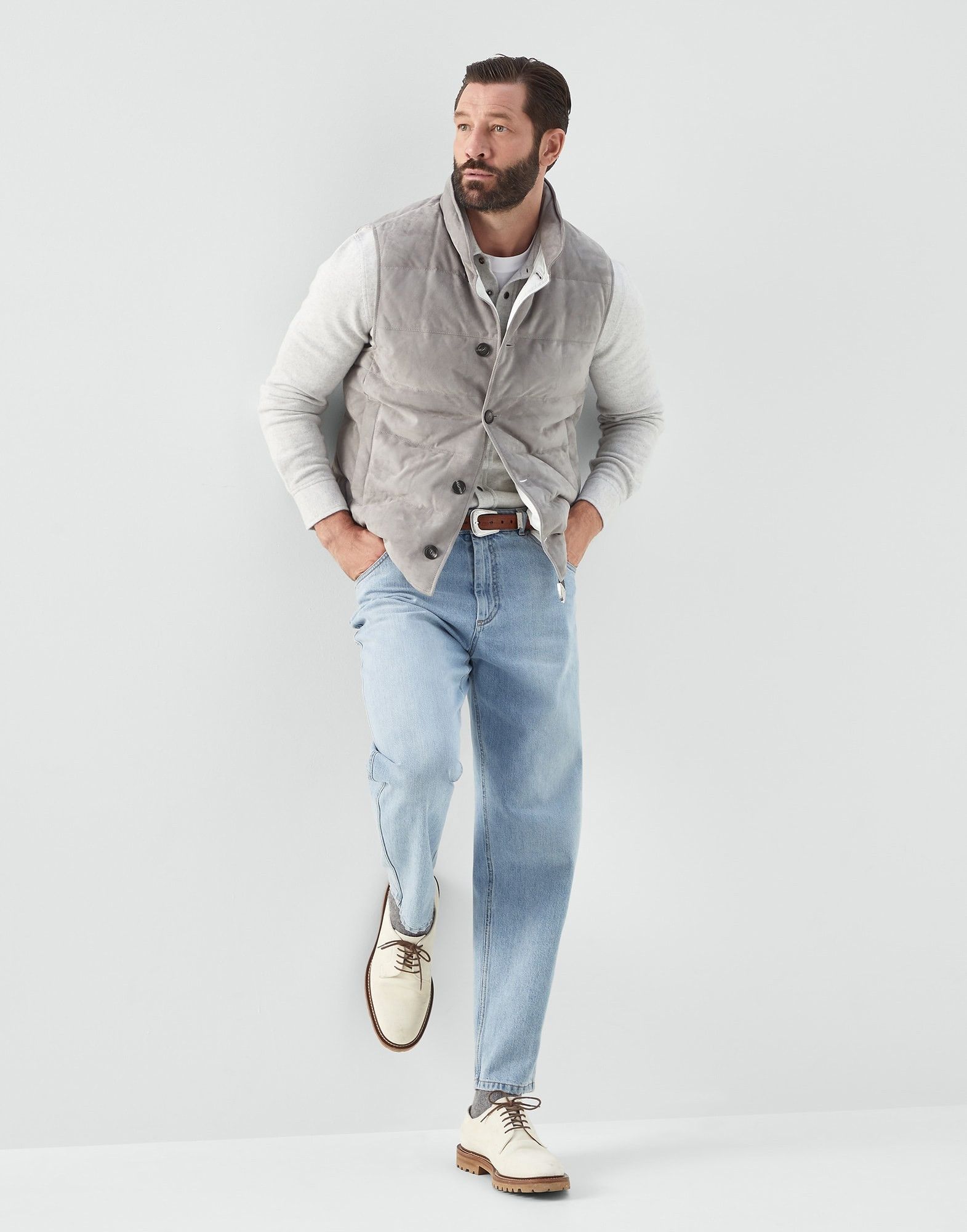 Brunello Cucinelli o1w1db10924 Polo Sweater in Open White Size US XXL / EU 58 / 5 - 5 Thumbnail