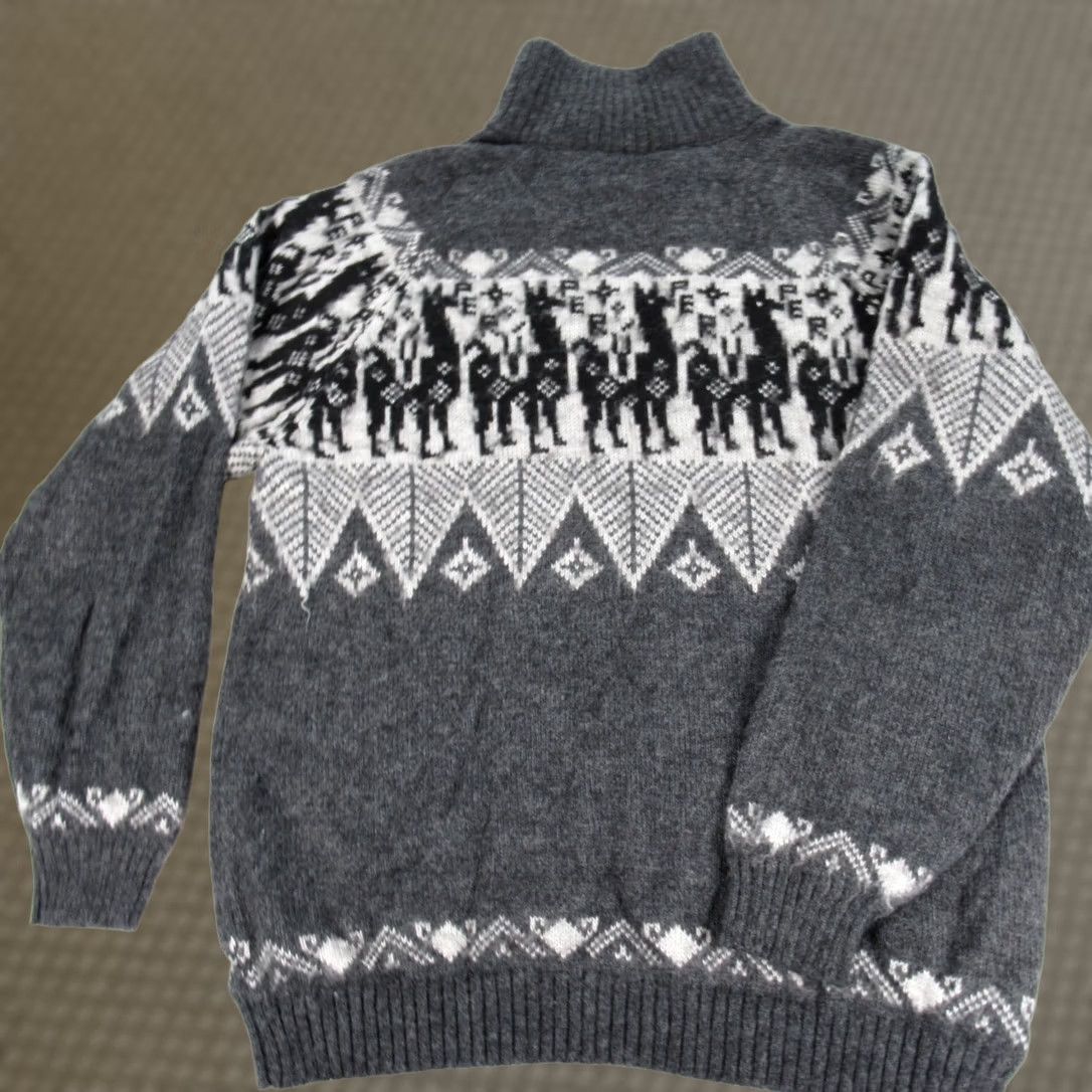Vintage Wool Sweater Large Gray Animal Print Raglan 1/4 Zip Knit Pullover Mens Size US L / EU 52-54 / 3 - 1 Thumbnail